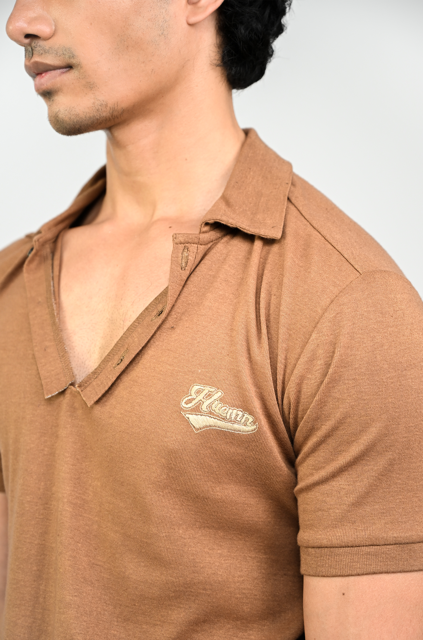 Polo T-shirt with deconstructed detail (Men's)-Brown