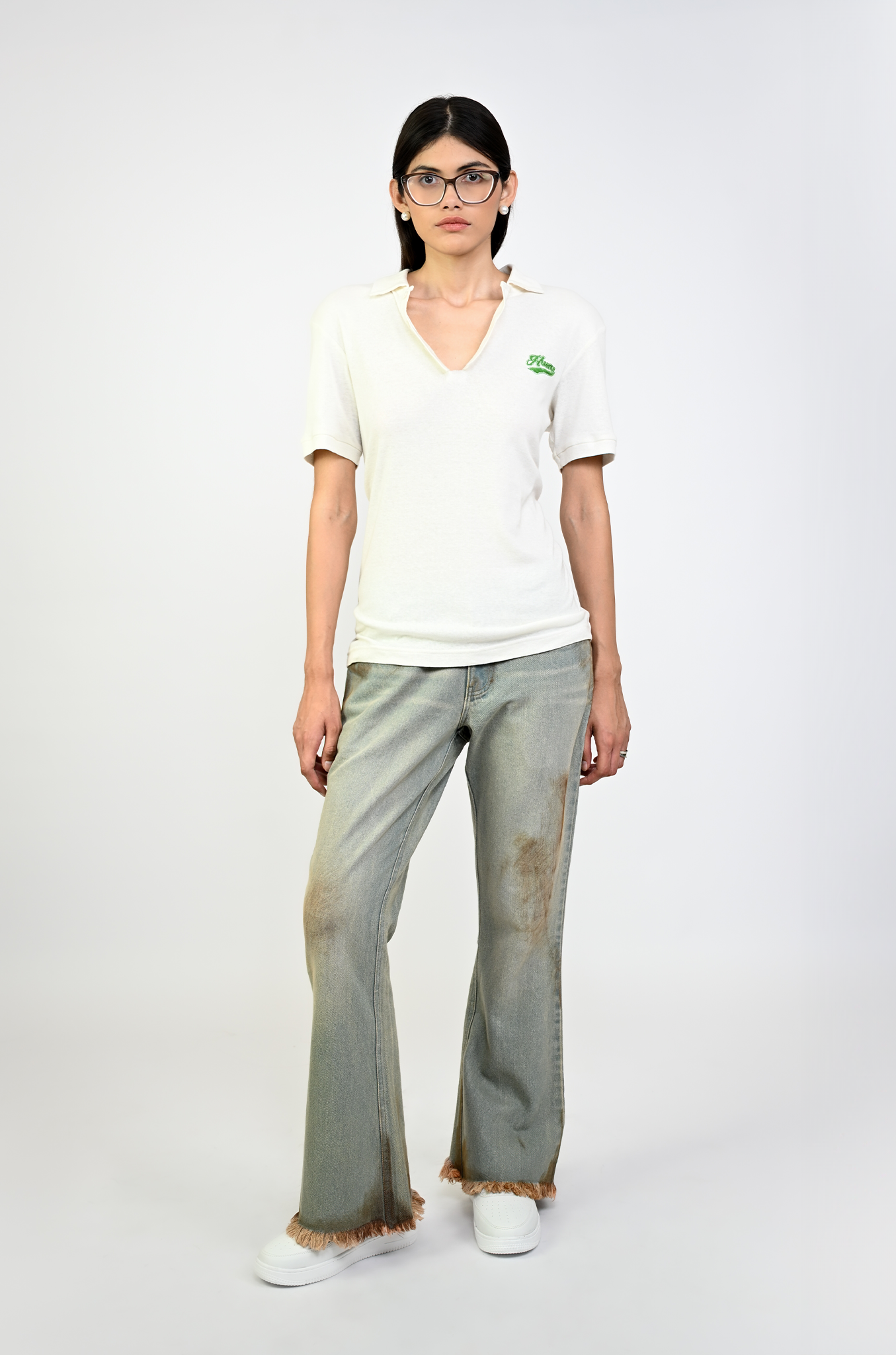 Polo T-shirt with deconstructed detail (Women's)-White