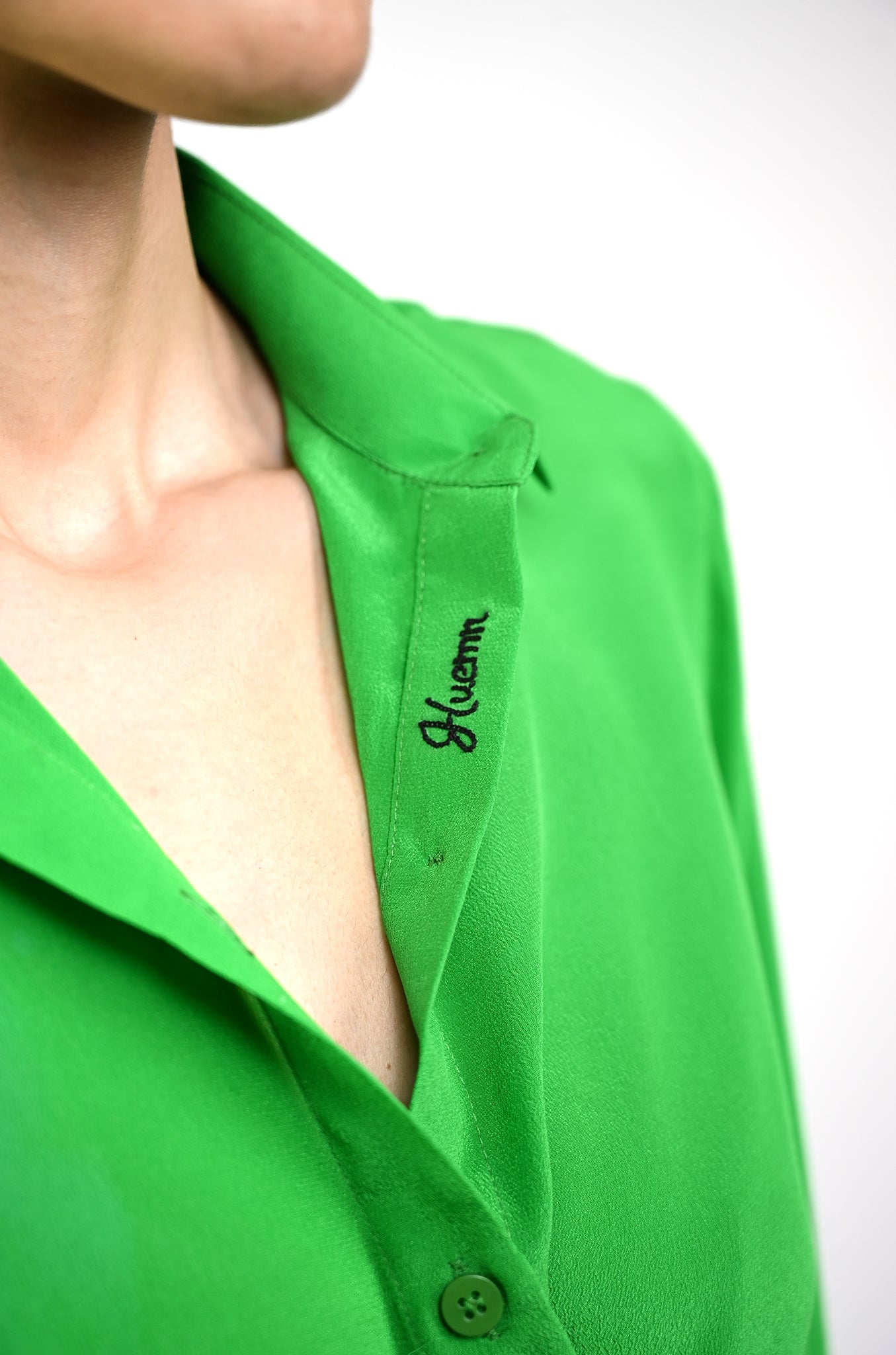Straight Fit Silk Shirt (Bright Green)