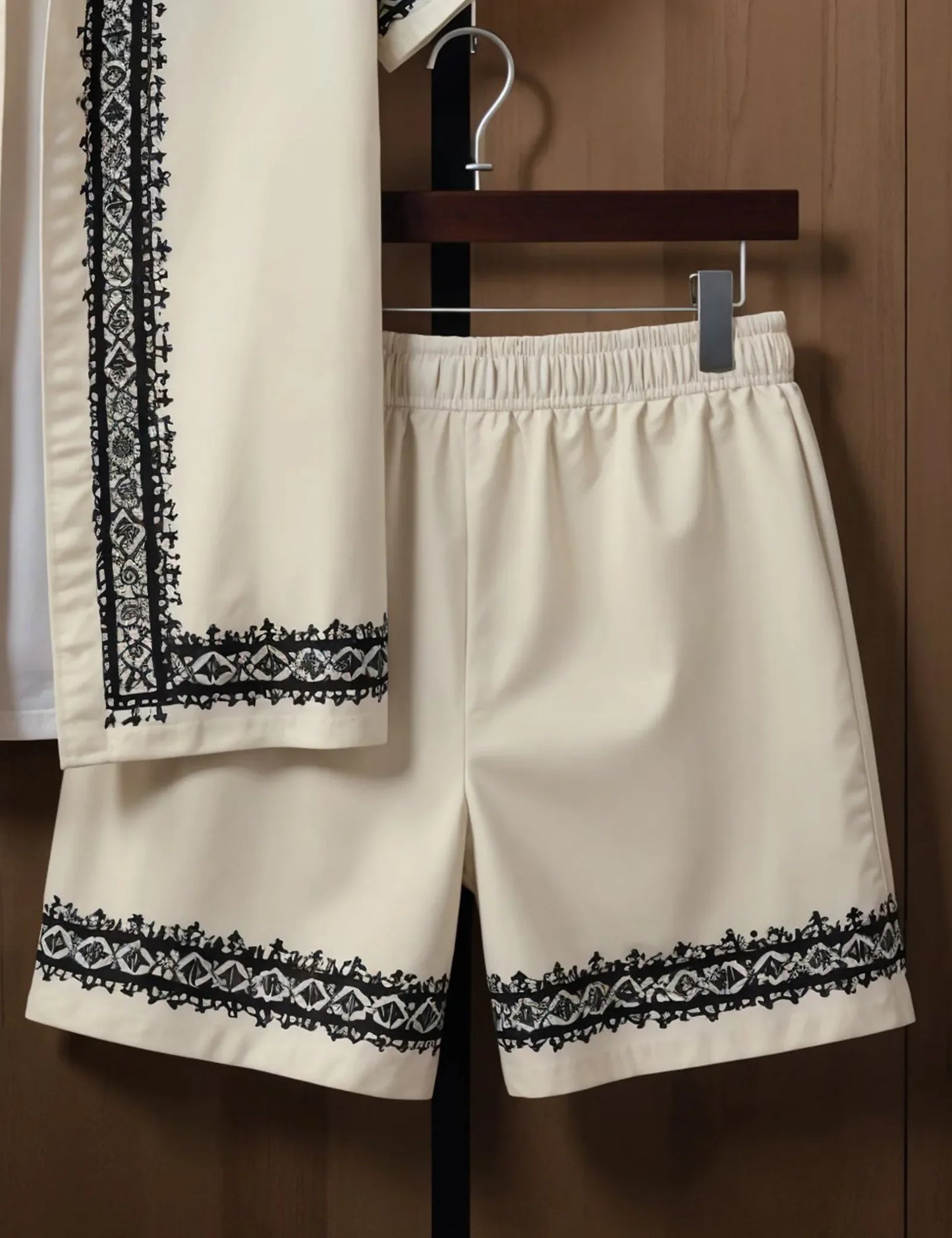 Men's Vintage-Inspired Embroidered Shirt & Shorts Set – Elegant Summer 2-Piece Outfit - Prime Fitz