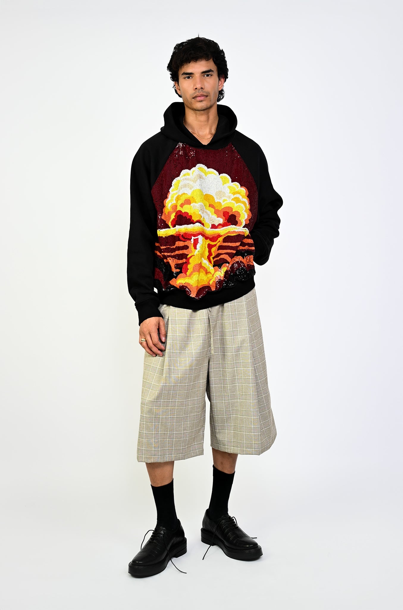 Hand embroidered sequined 'Visions' hoodie (Black)