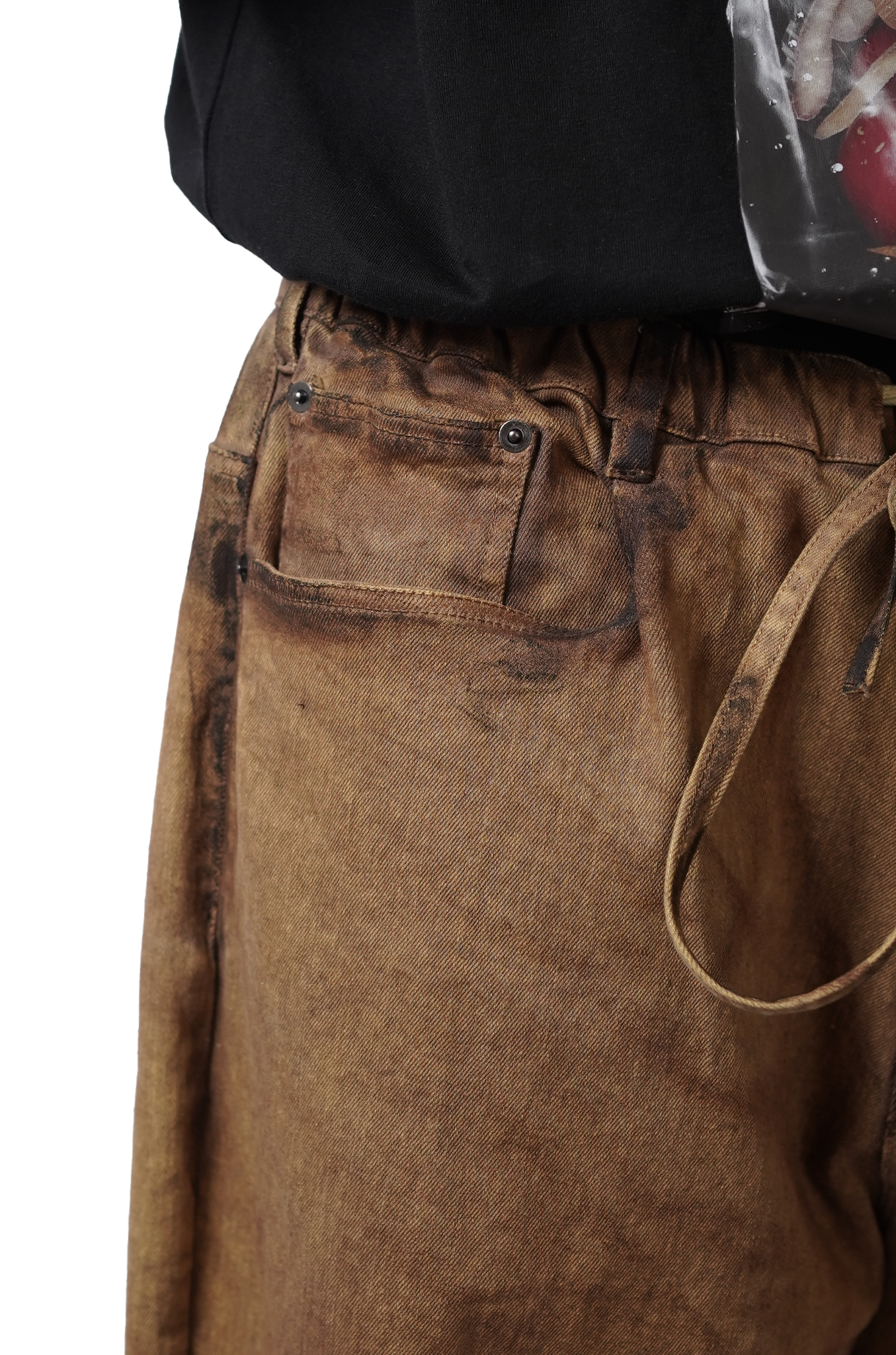 Oversized unisex denim with hand-painted mud-washed surface (Copper)