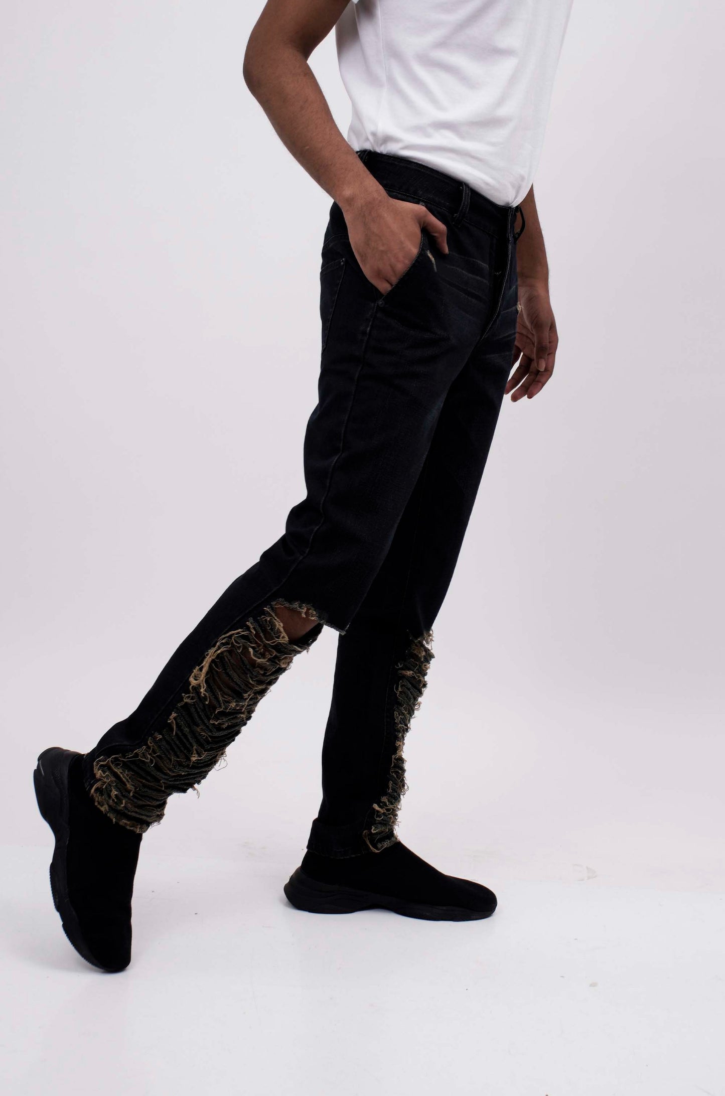 Indigo Slit And Frayed Jeans