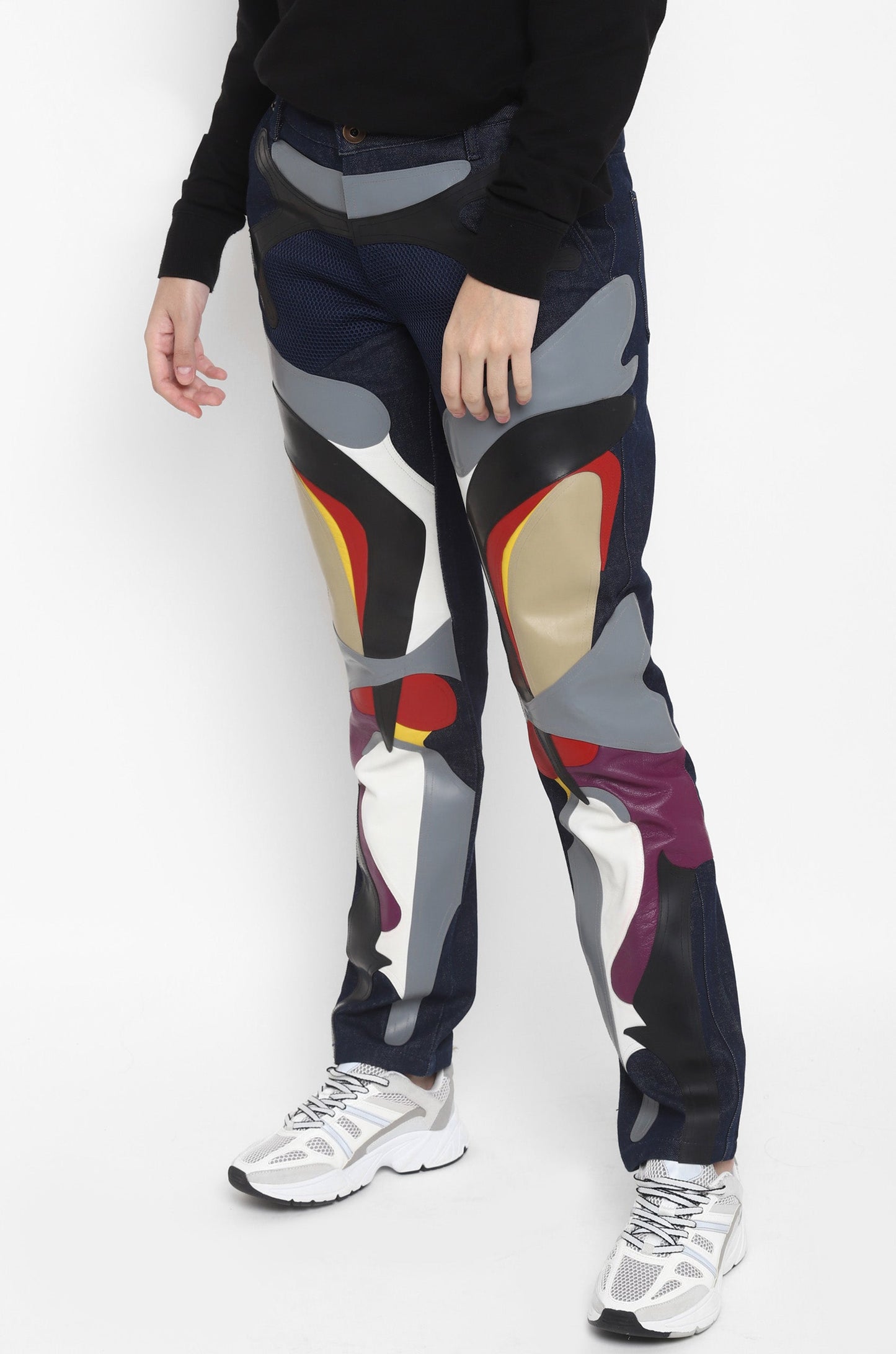 Panelled Multi-Material Jeans (Indigo)