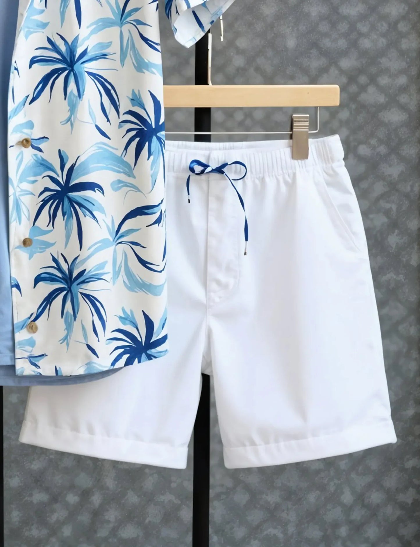 Men's Blue & White Palm Print Shirt and Shorts Set – Coastal Style Summer Outfit - Prime Fitz