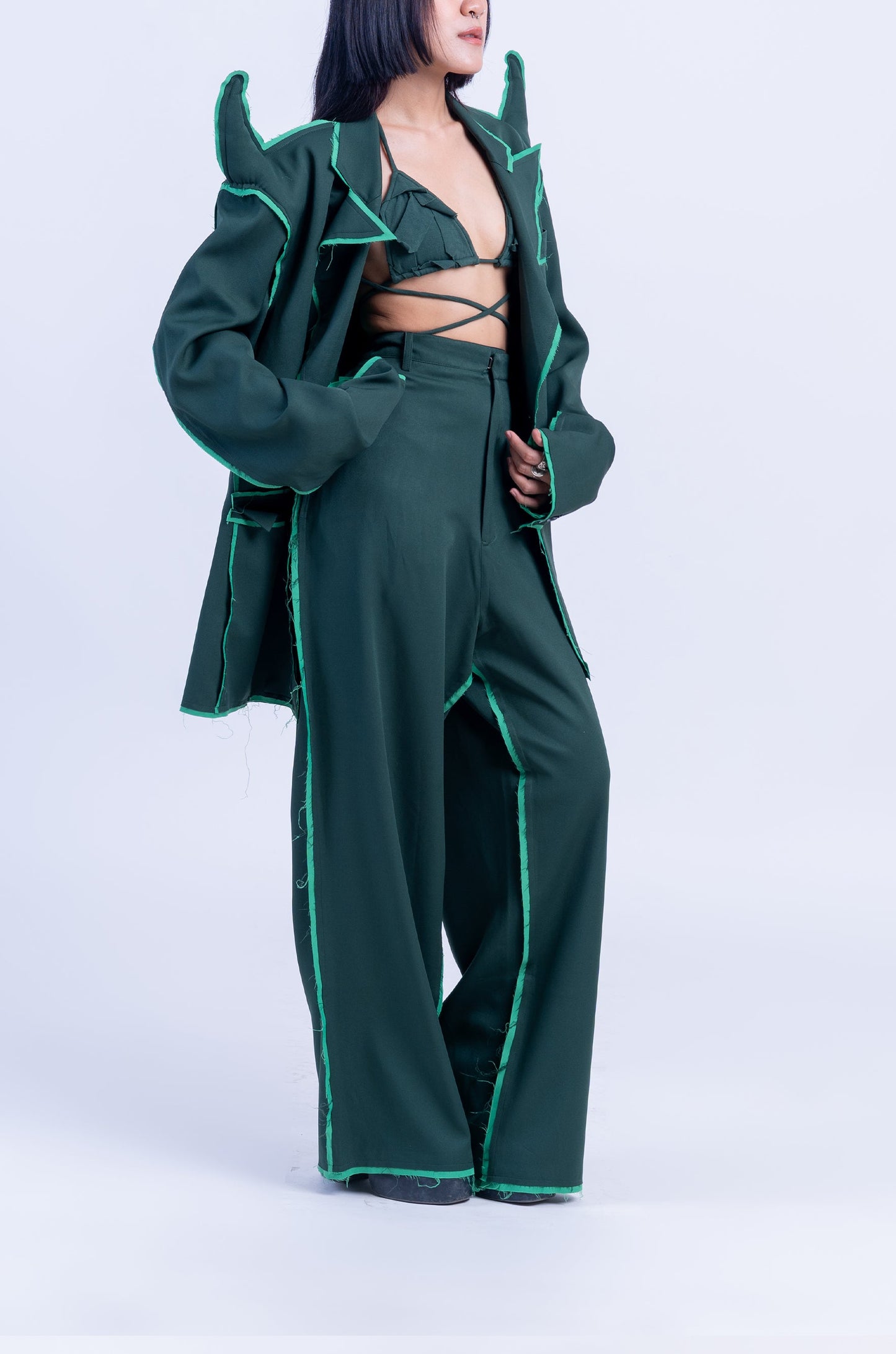 The Devil Wears HUEMN Pants 'Raw Edged' (Green)