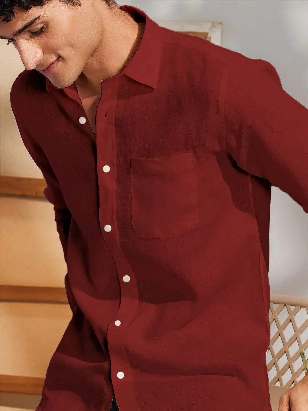 Solid Maroon Premium Cotton Casual Full Sleeve Shirt for Men - Prime Fitz