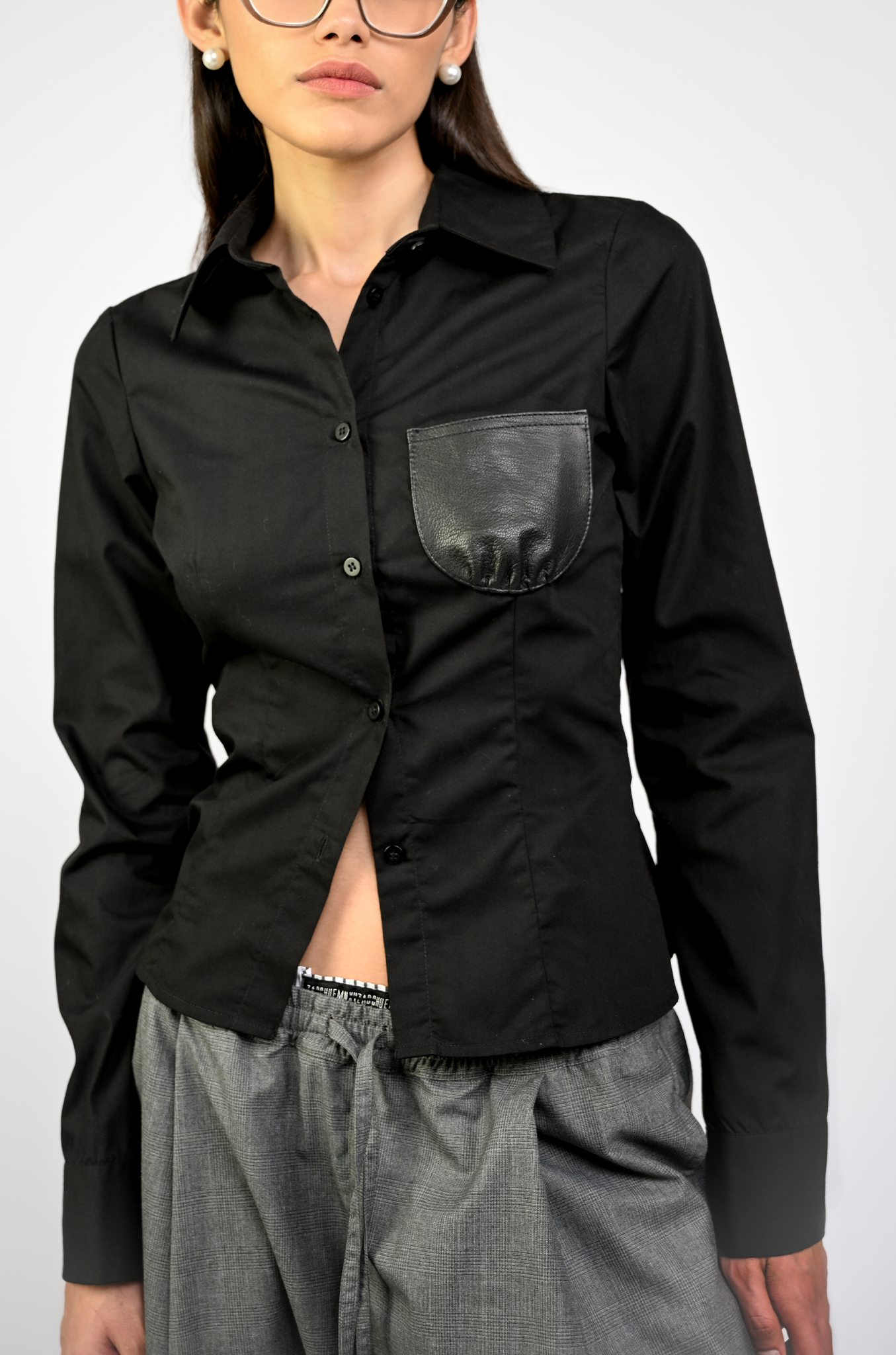 HUEMN Corset style shirt with pocket detail (Black)