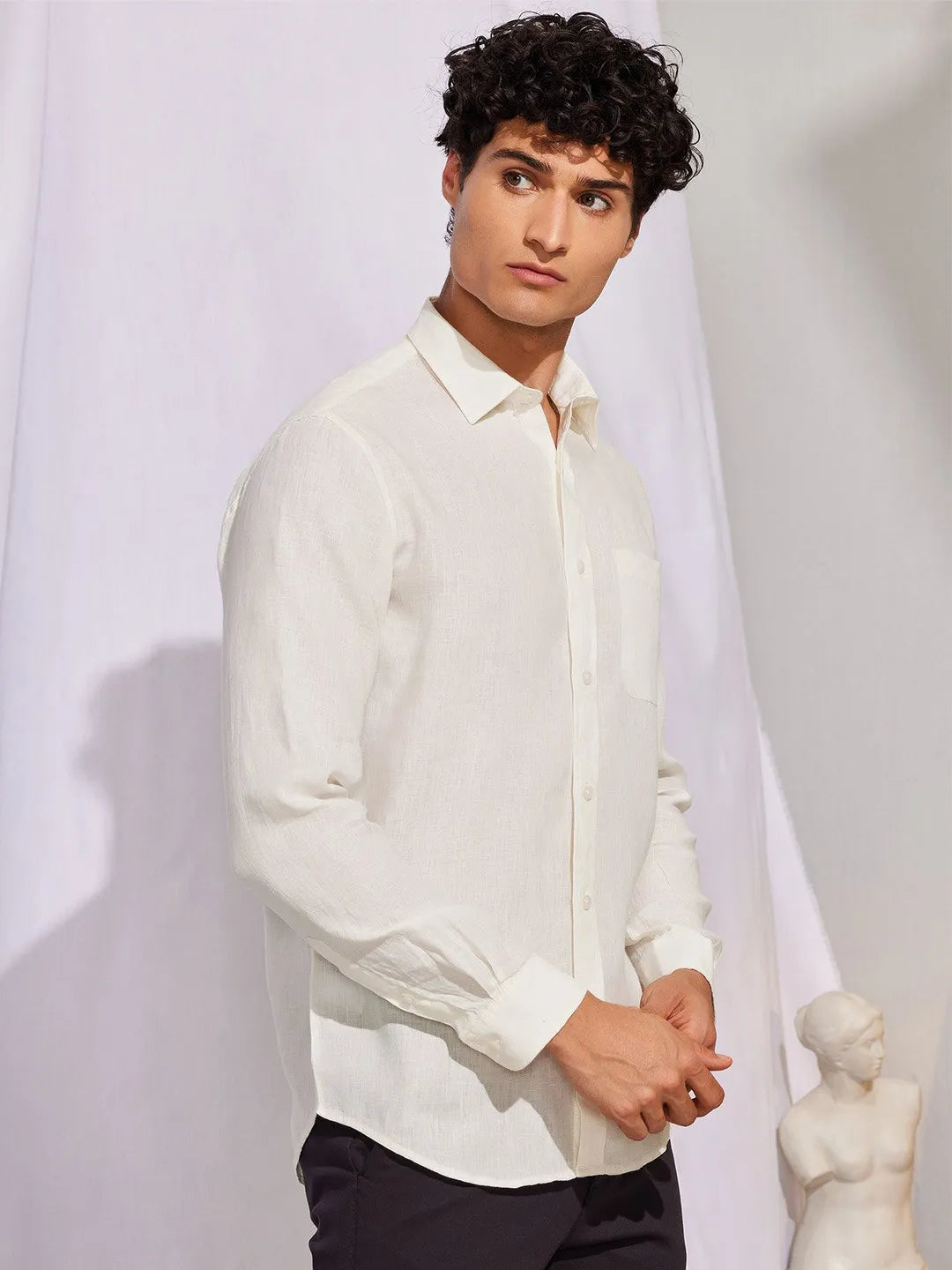 Solid White Premium Cotton Casual Full Sleeve Shirt for Men - Prime Fitz