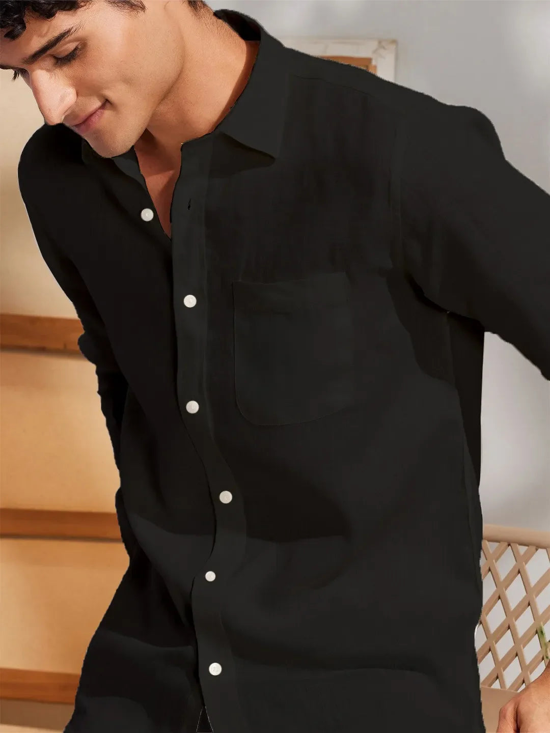 Solid Black Premium Cotton Casual Full Sleeve Shirt for Men - Prime Fitz