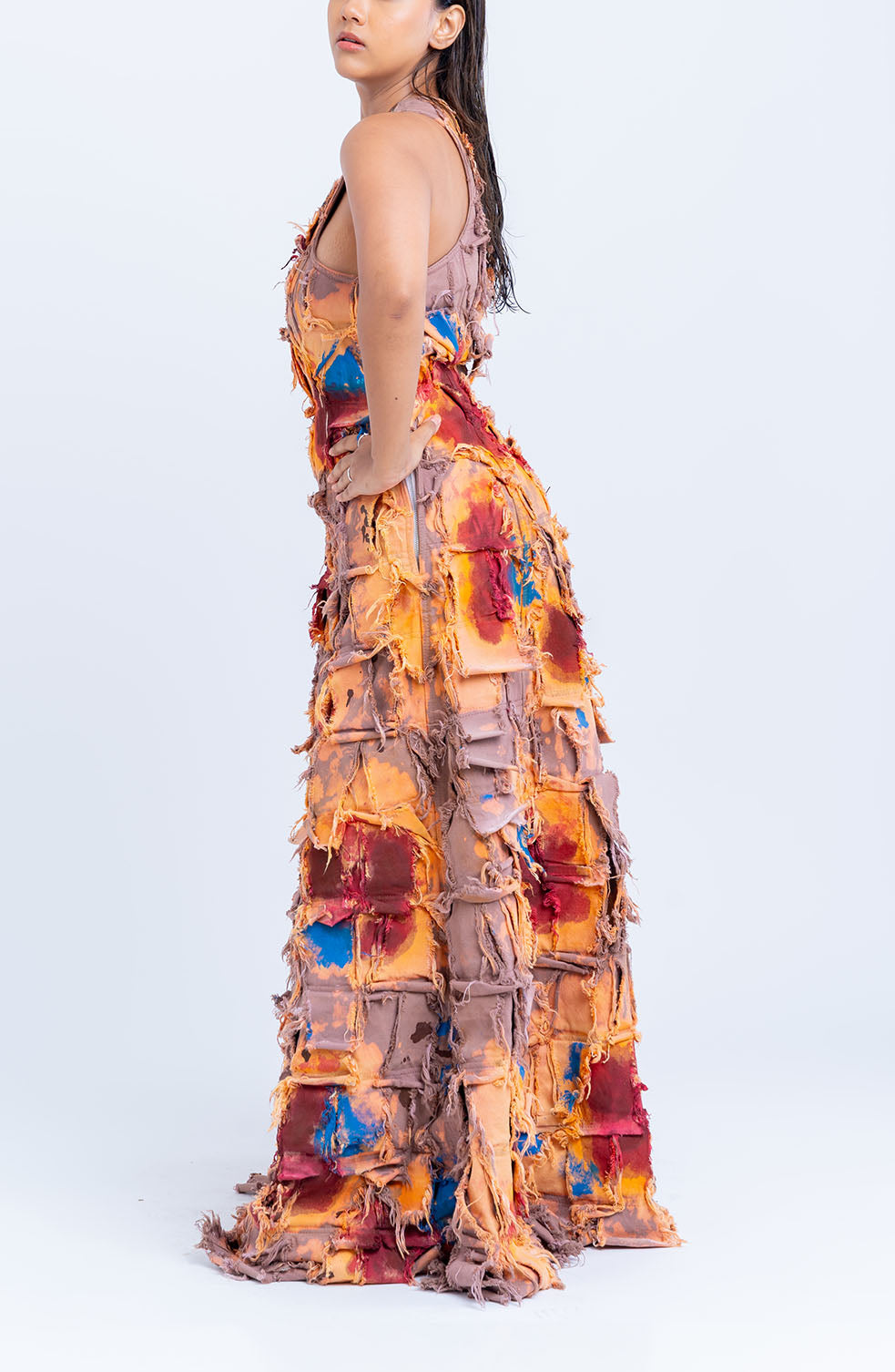 Handcrafted 1000 Panel Blood Washed Dress (Beige)