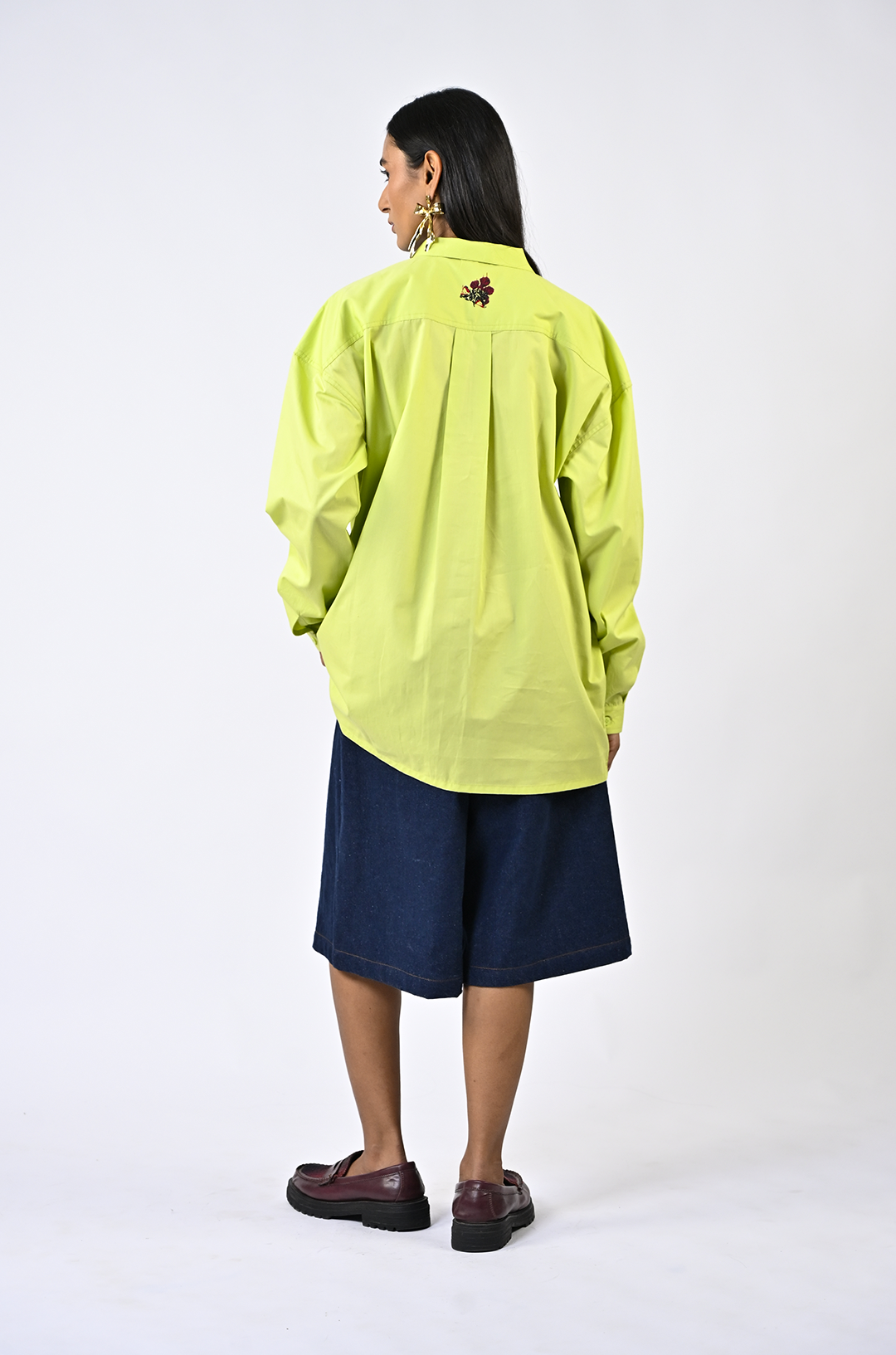 Fanged floral cotton shirt - Lime Green