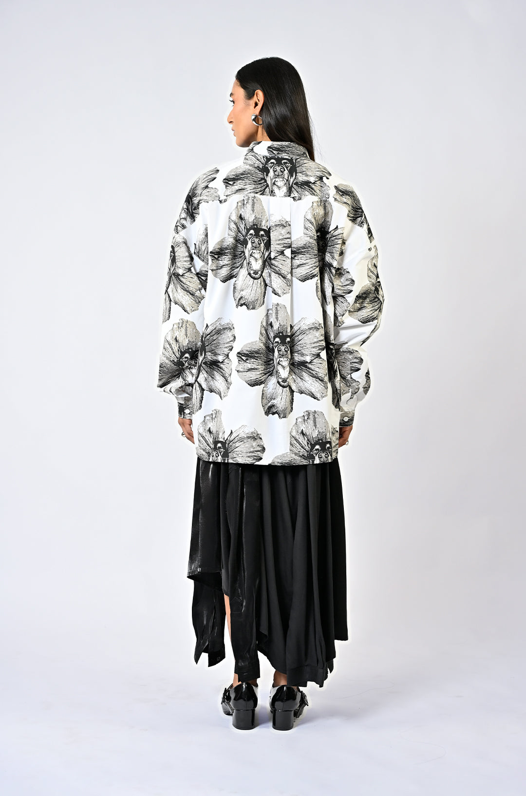 Canine printed oversized cotton shirt - White
