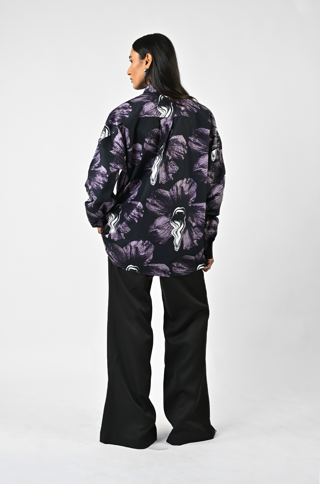 Tongue-printed oversized cotton shirt