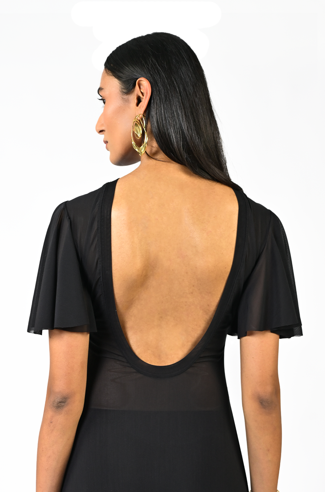 Sculpted black hand-embroidered lycra dress