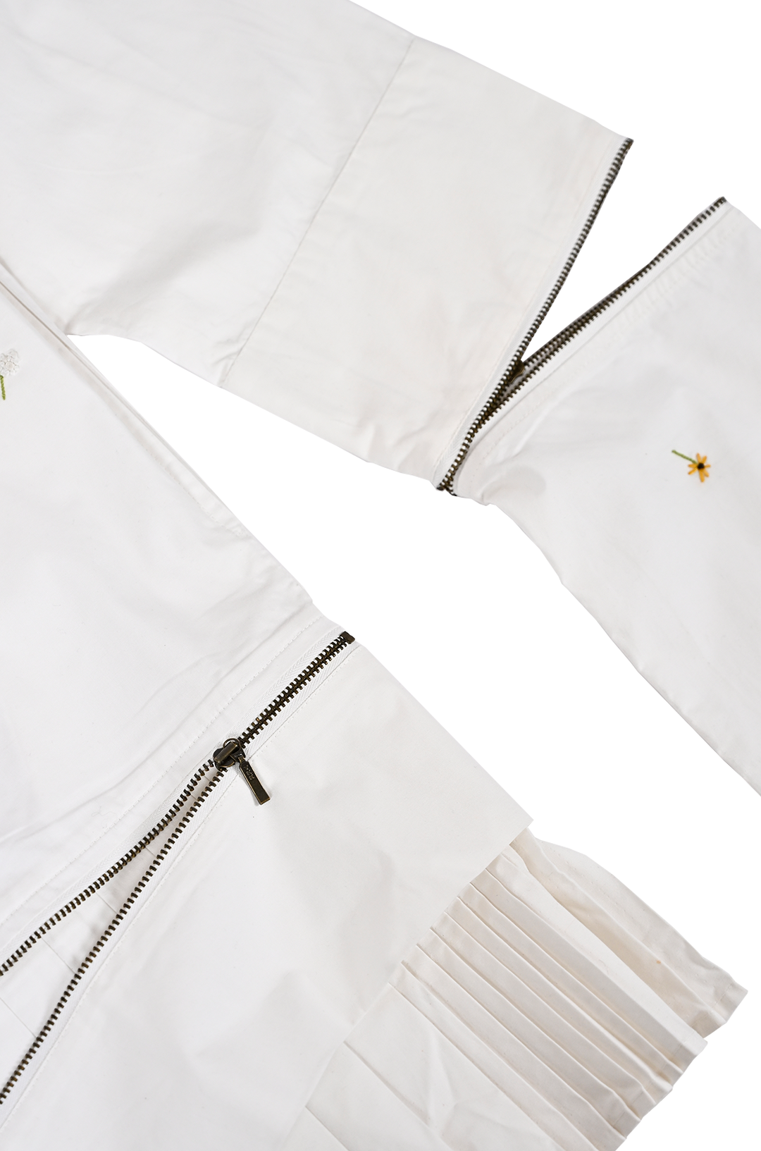 Oversized hand embroidered shirt dress with Zipper Detail (White)