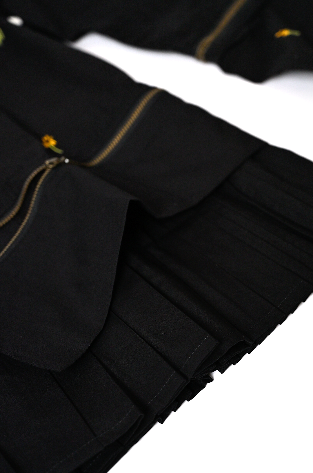 Oversized hand embroidered shirt dress with Zipper Detail (Black)