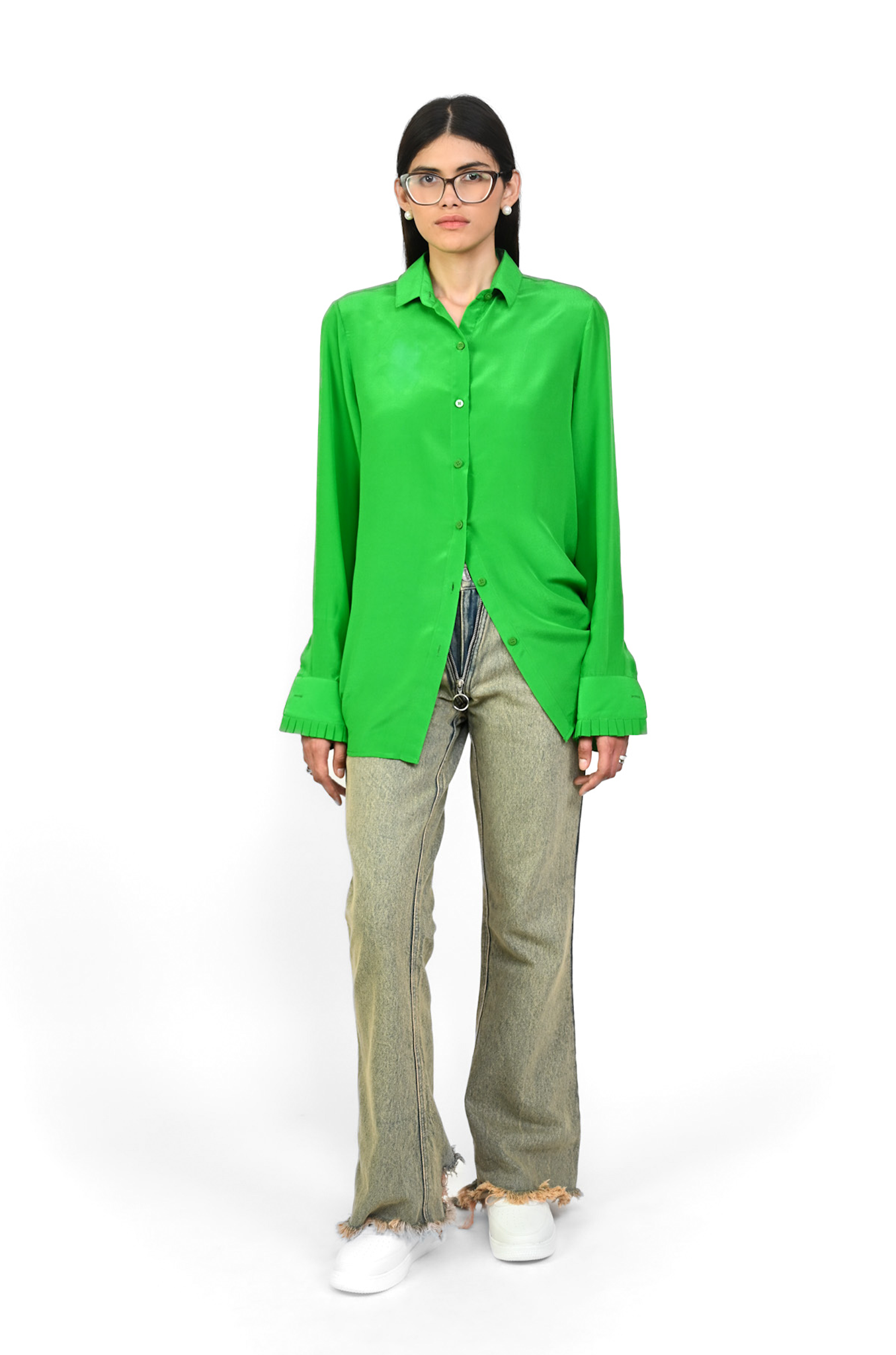 Straight Fit Silk Shirt (Bright Green)