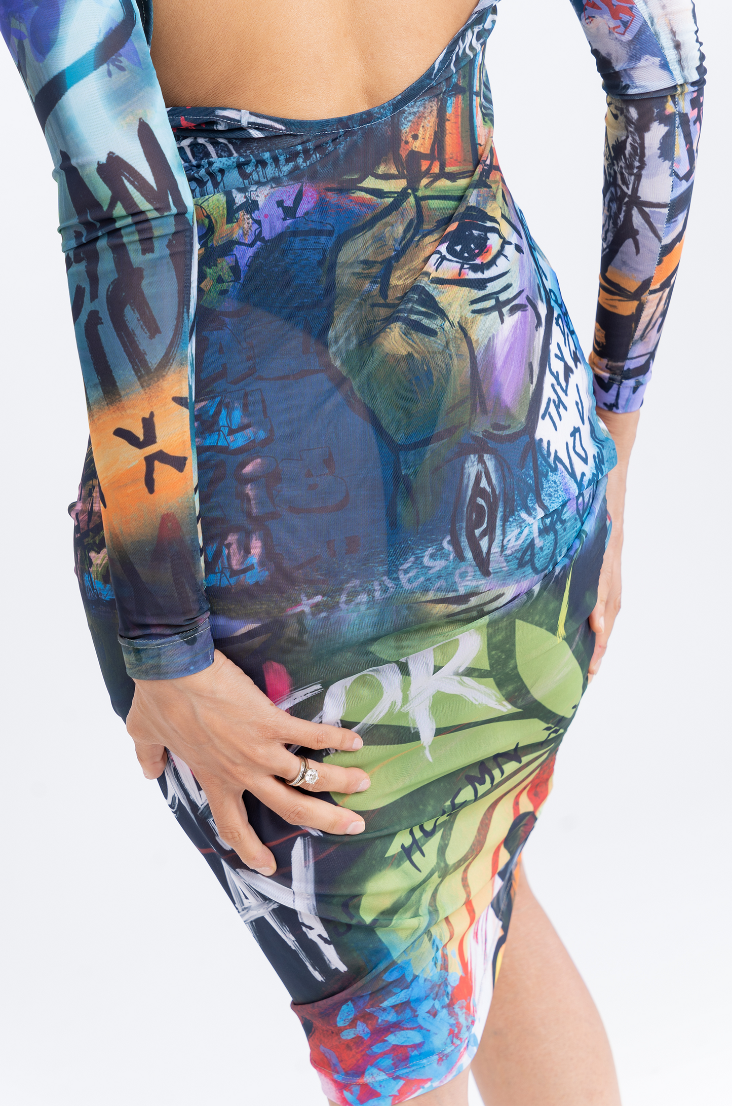 'Huemn City' Semi-Sheer Midi Dress