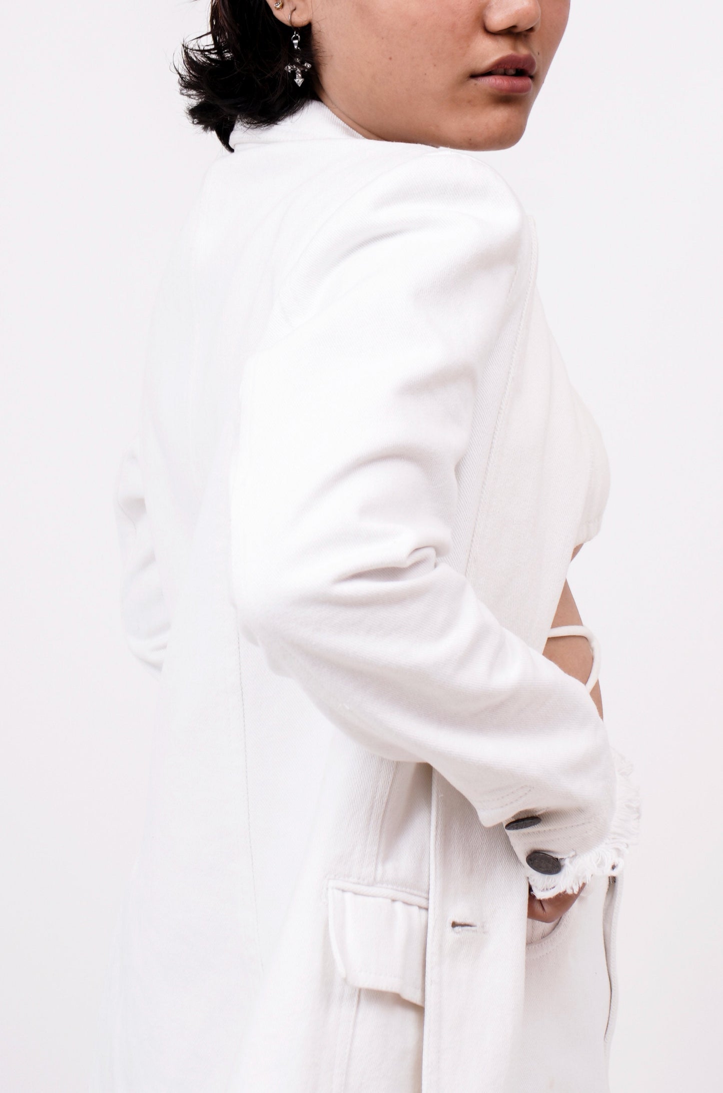 Distressed Denim Blazer (White)