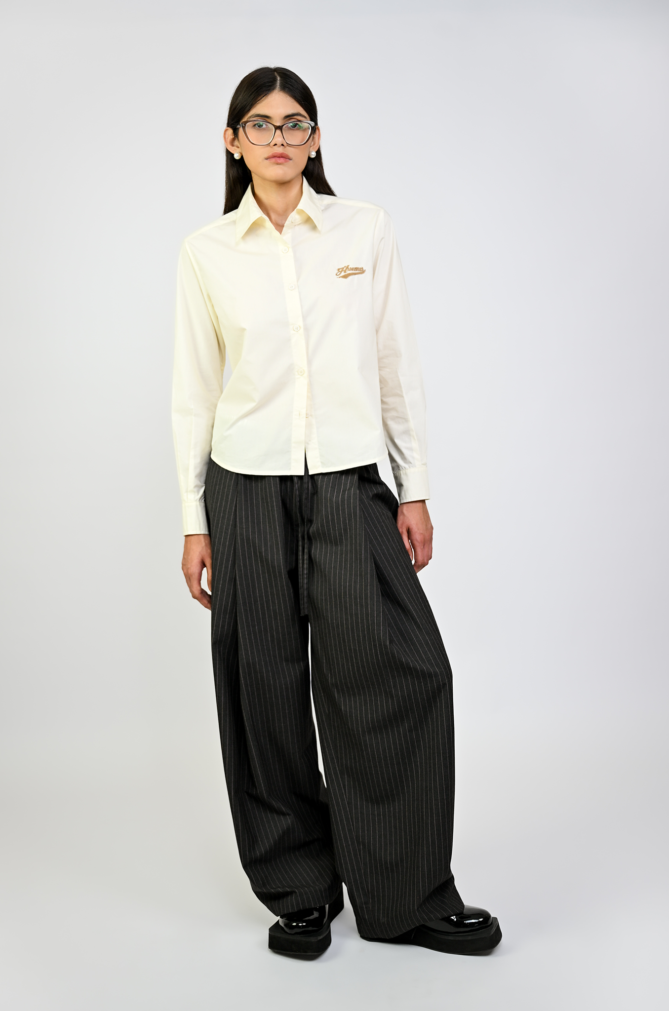 Embroidered logo cotton shirt (Butter Yellow)