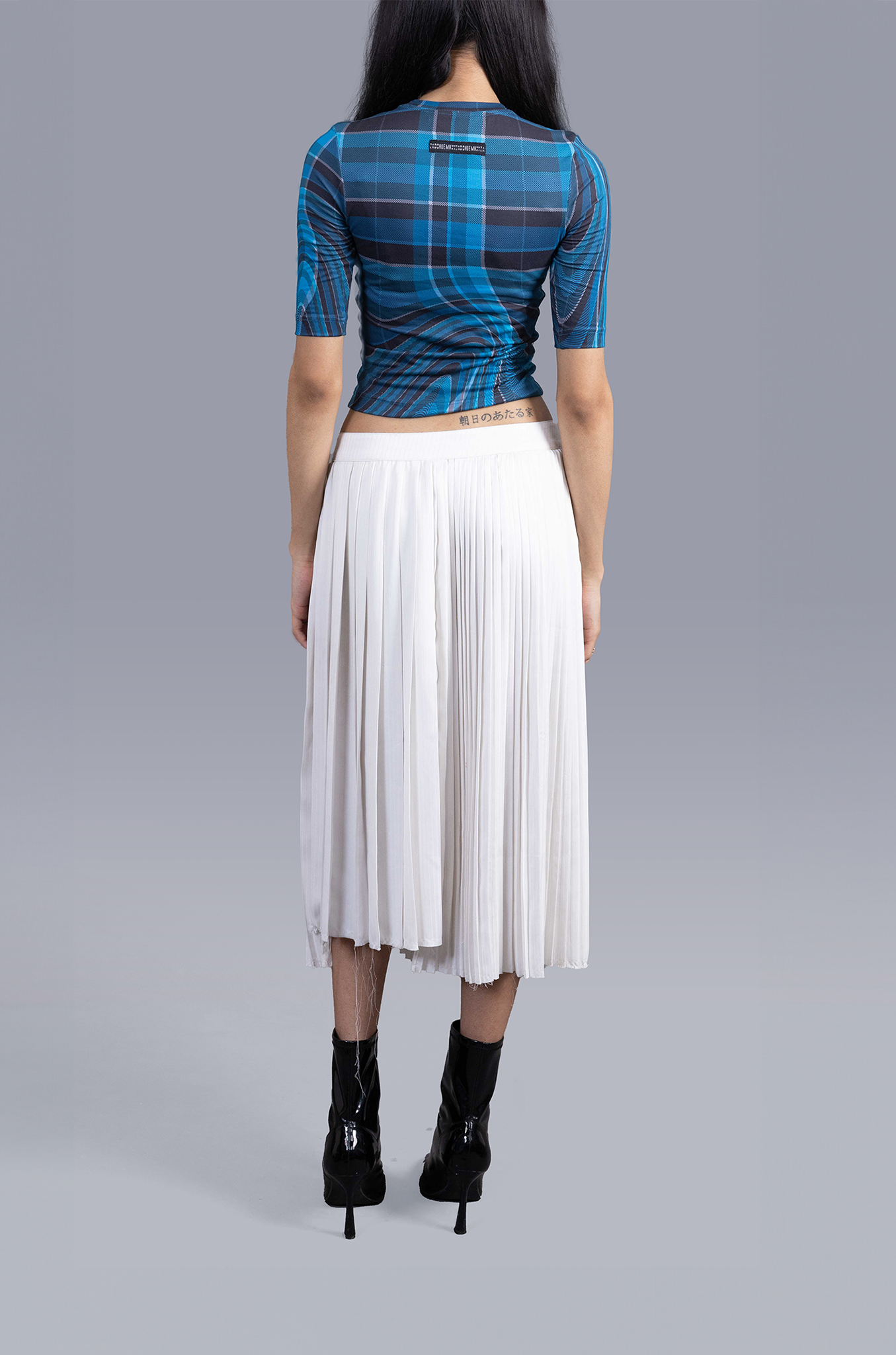 Women's fitted t-shirt in madras checks pattern (Blue)