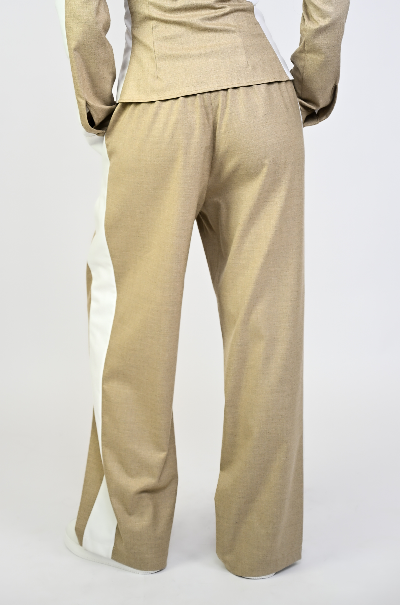 Embroidered trackpant with panelled detail (Beige)