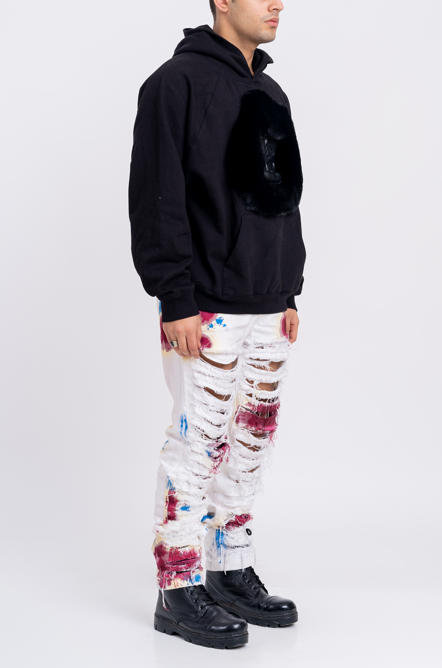 Huemn Blood Washed Slit And Frayed Denim (White)