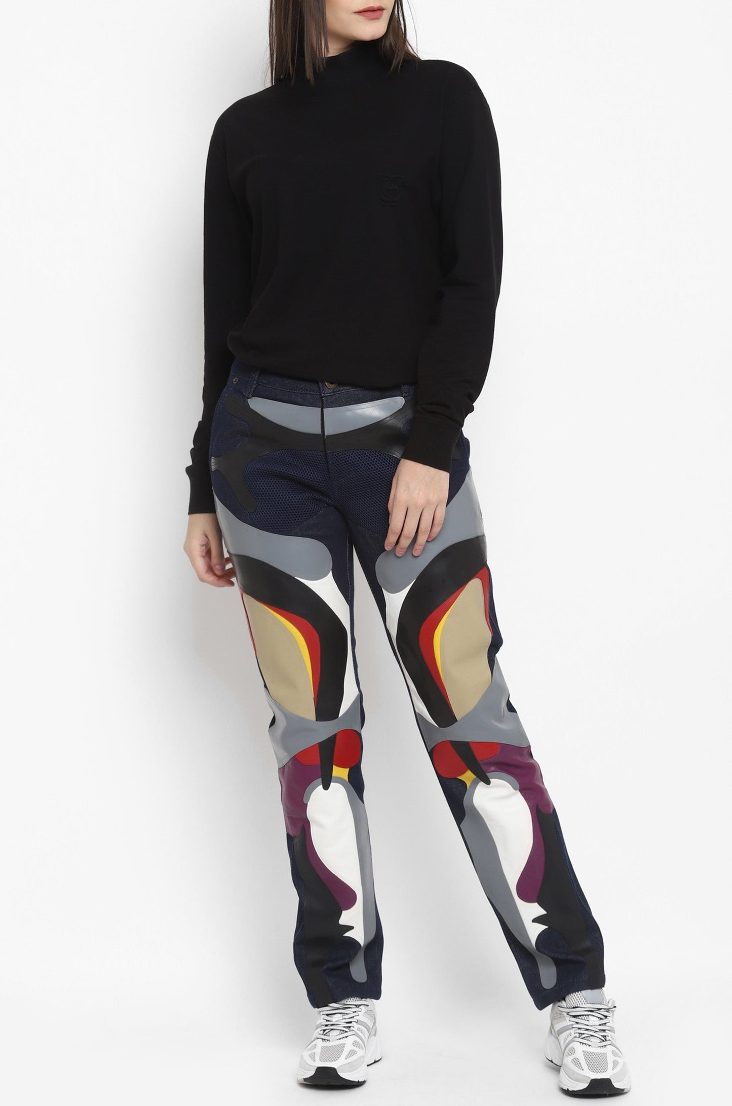 Panelled Multi-Material Jeans (Indigo)