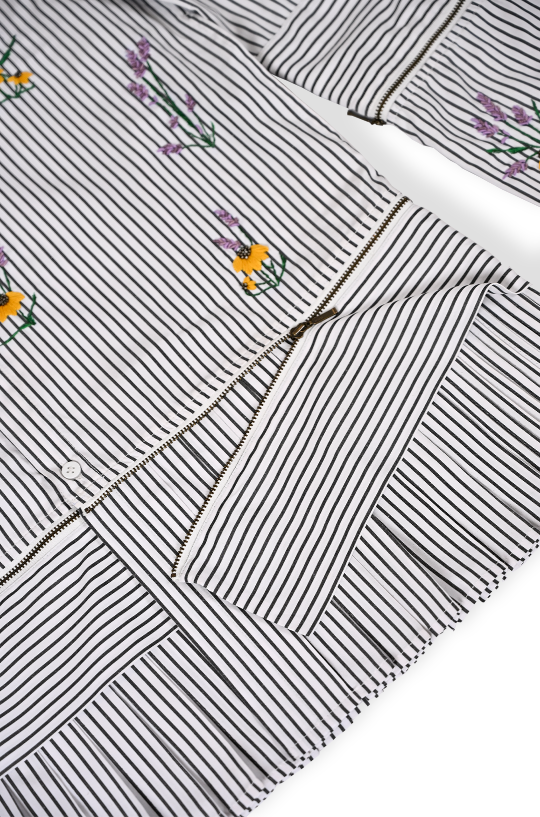 Oversized hand embroidered pinstriped shirt dress with Zipper Detail
