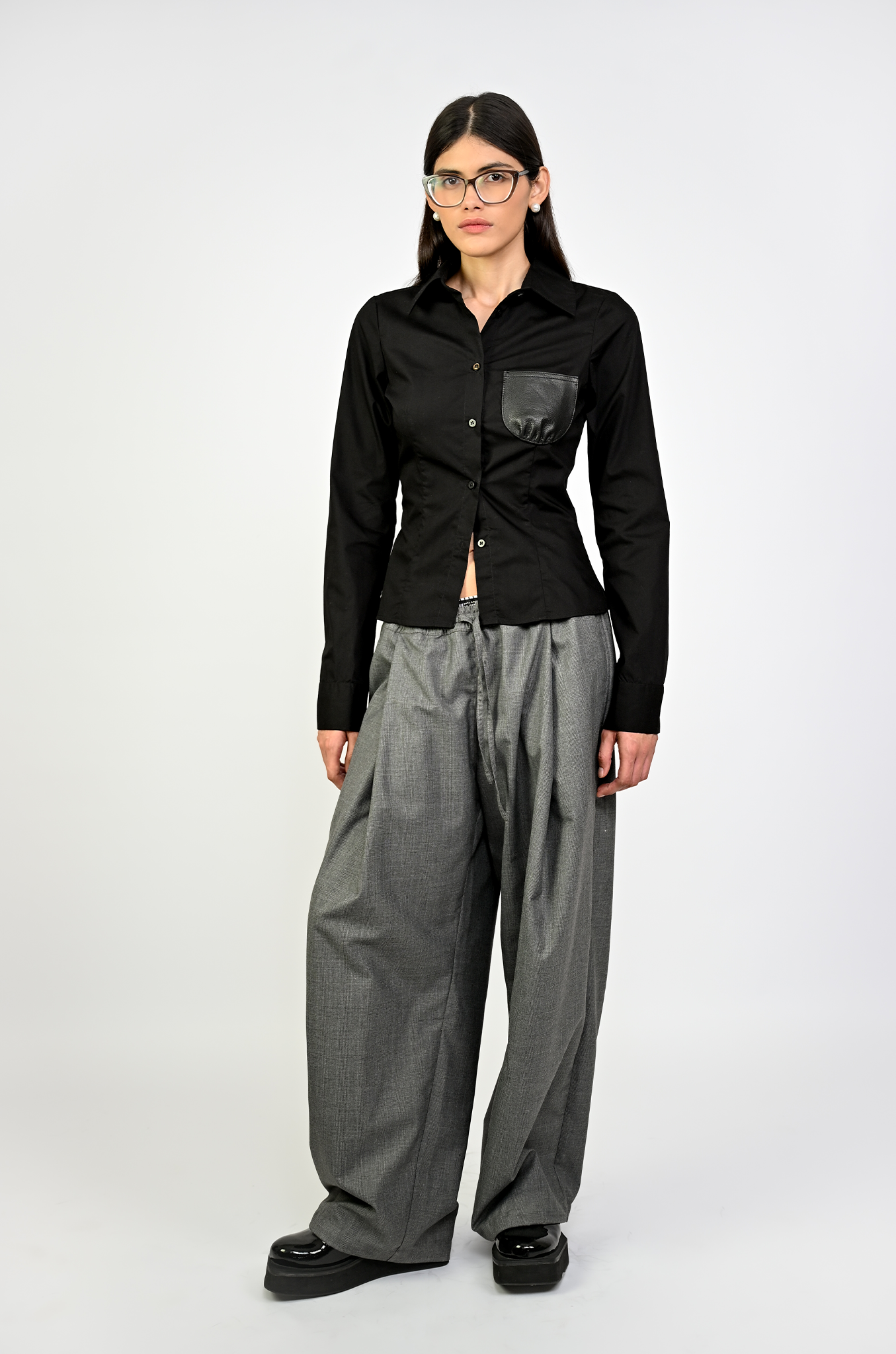 HUEMN Corset style shirt with pocket detail (Black)