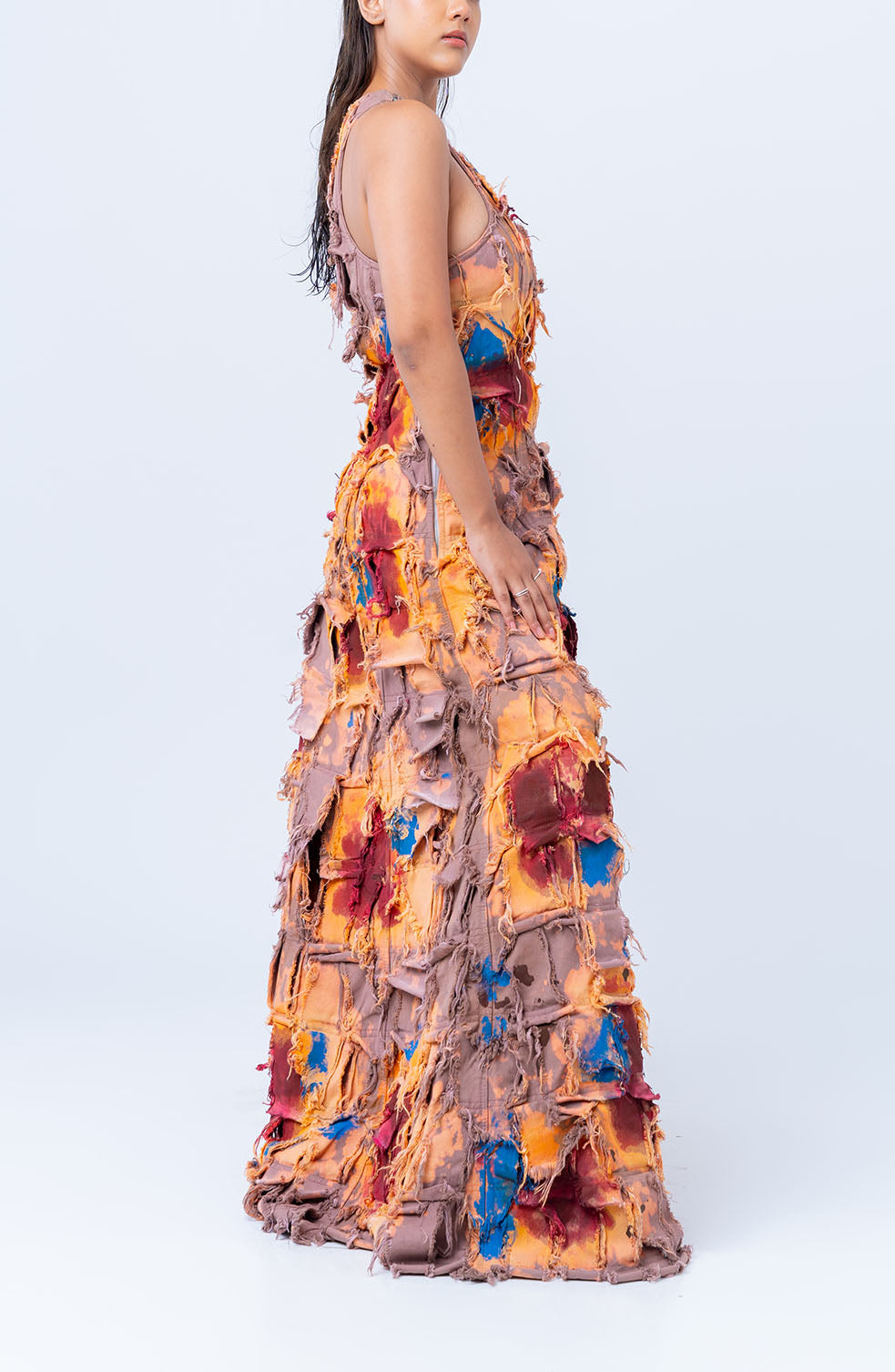 Handcrafted 1000 Panel Blood Washed Dress (Beige)