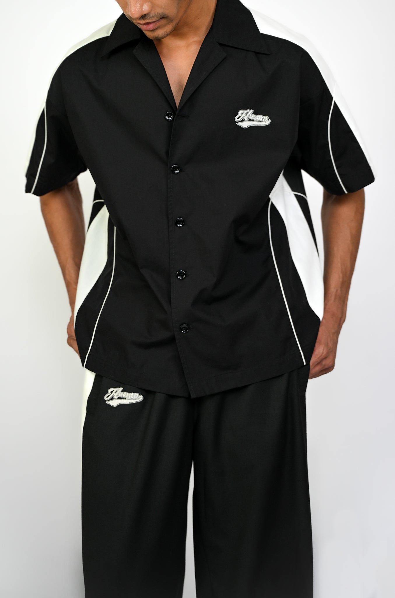 Contrast panelled safari shirt (Black)