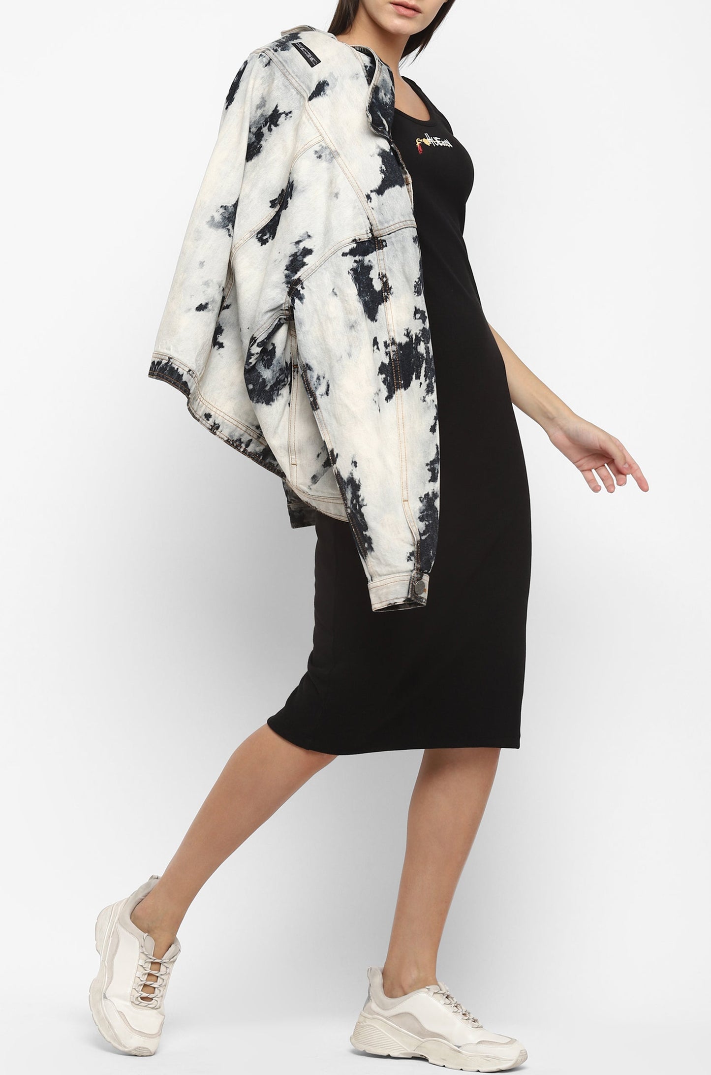 Cold Pressed Rose Bodycon Black Dress