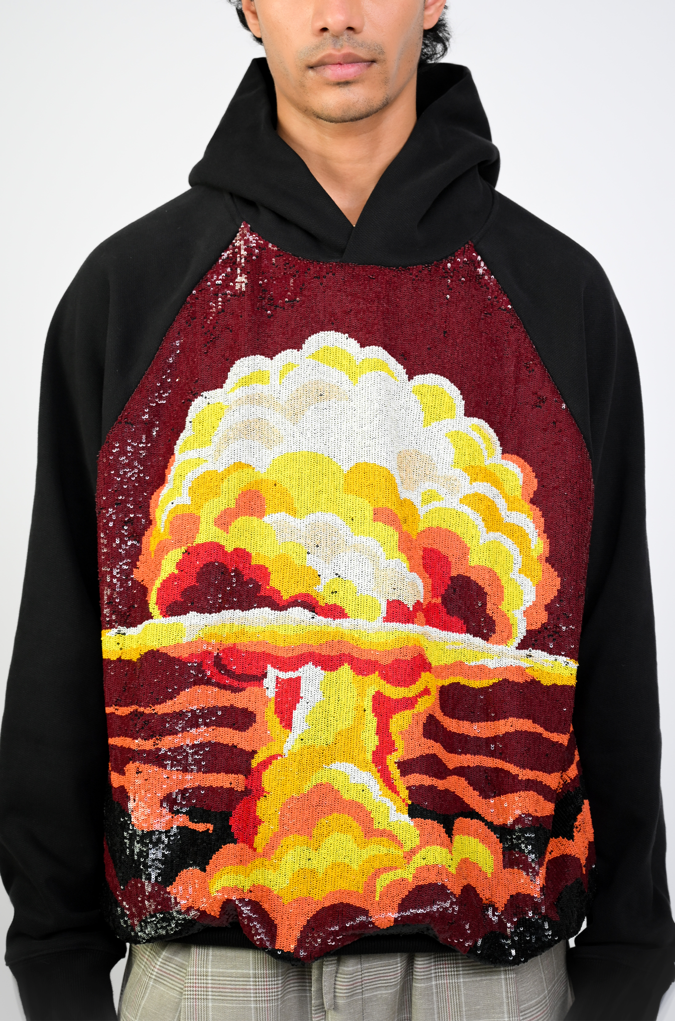 Hand embroidered sequined 'Visions' hoodie (Black)