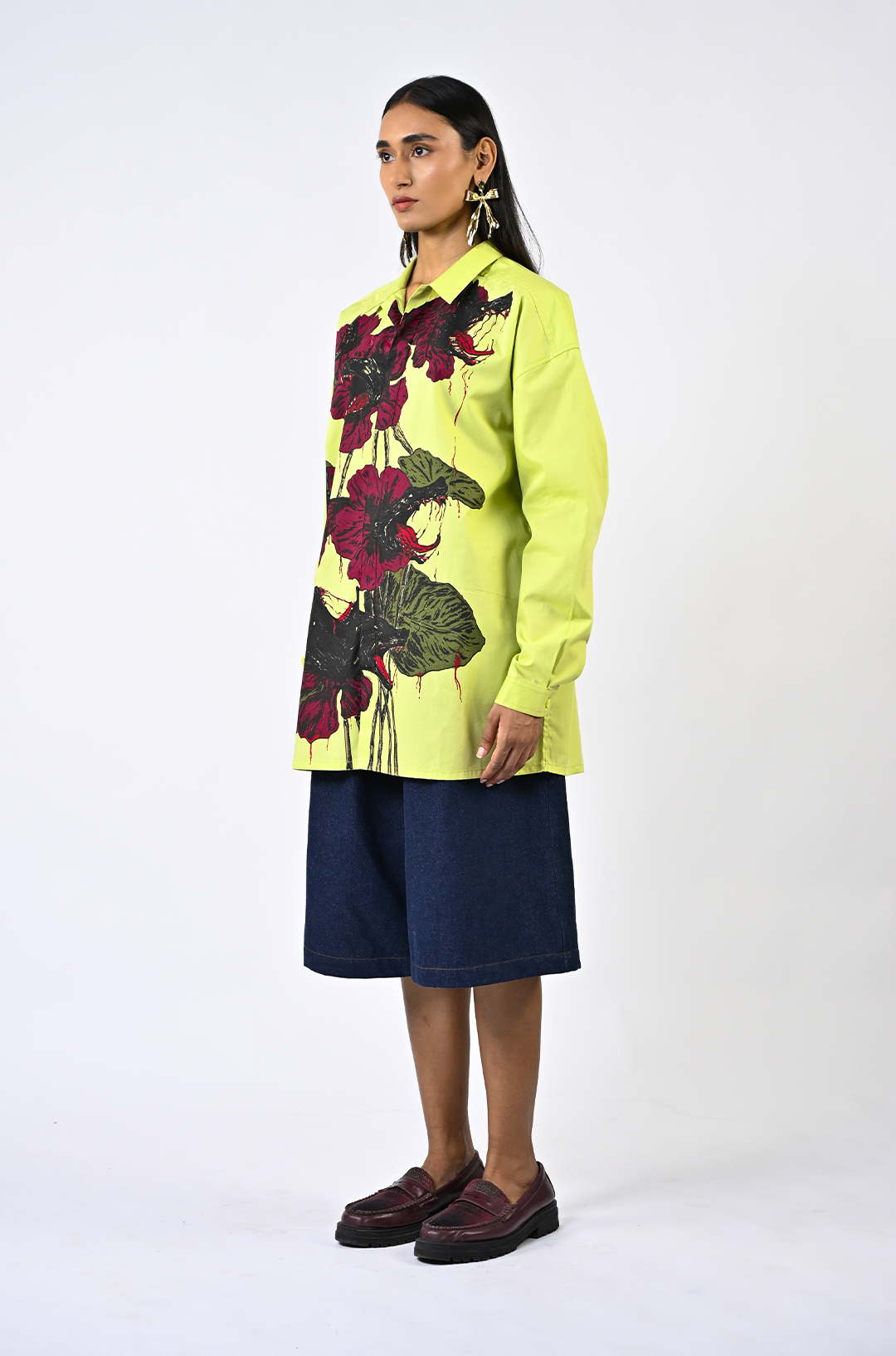 Fanged floral cotton shirt - Lime Green