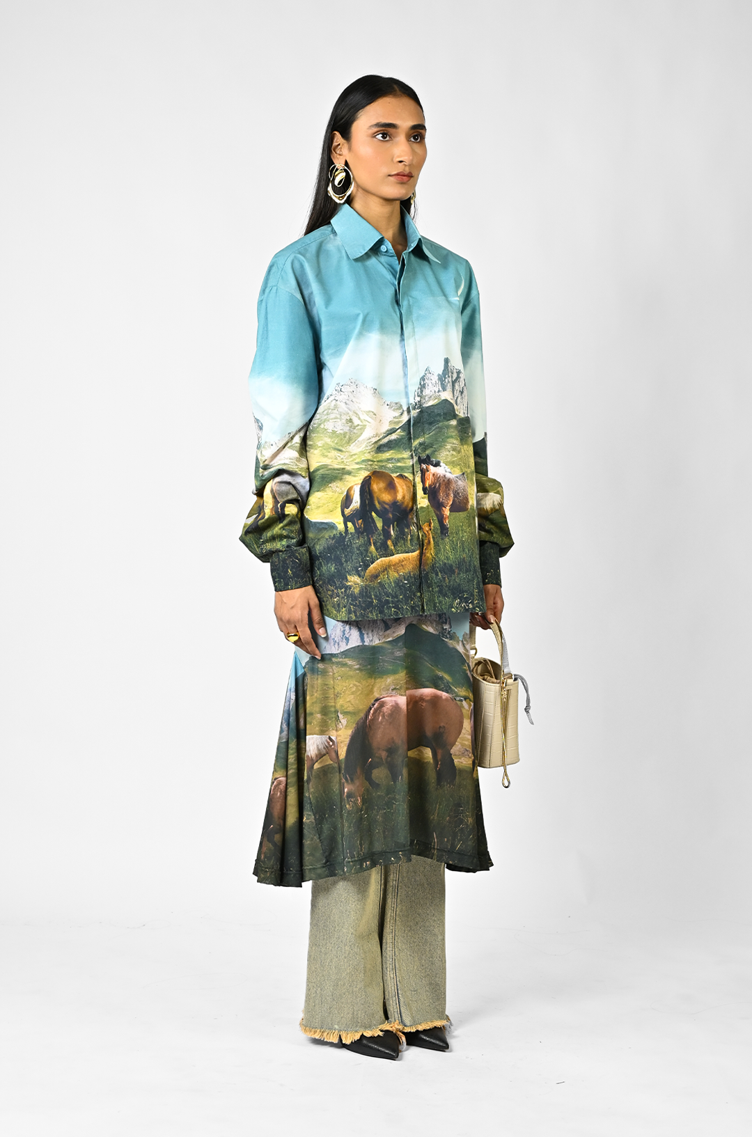 Open fields printed cotton shirt