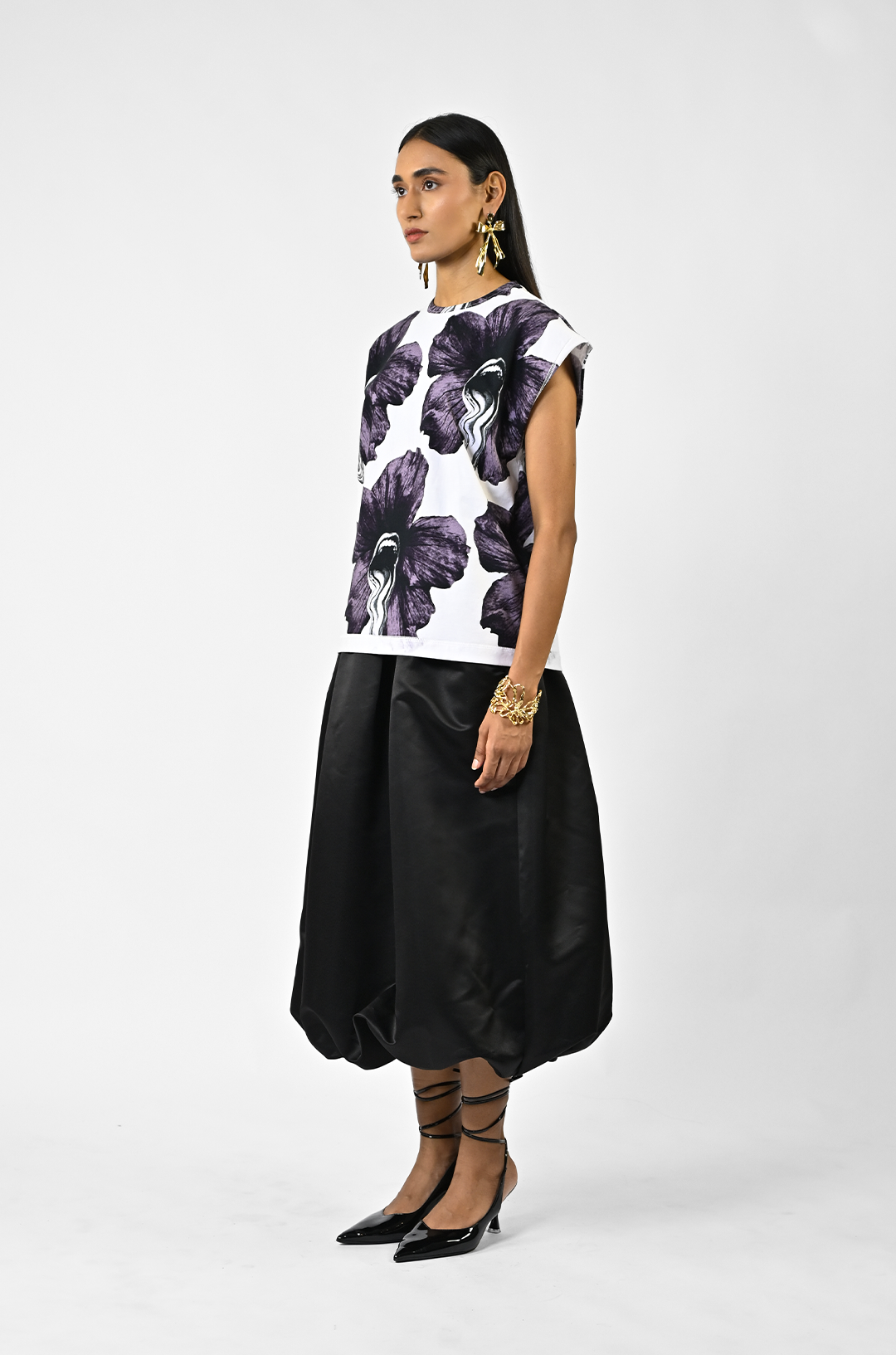 Tongue-printed cotton sleeveless top (Women's)