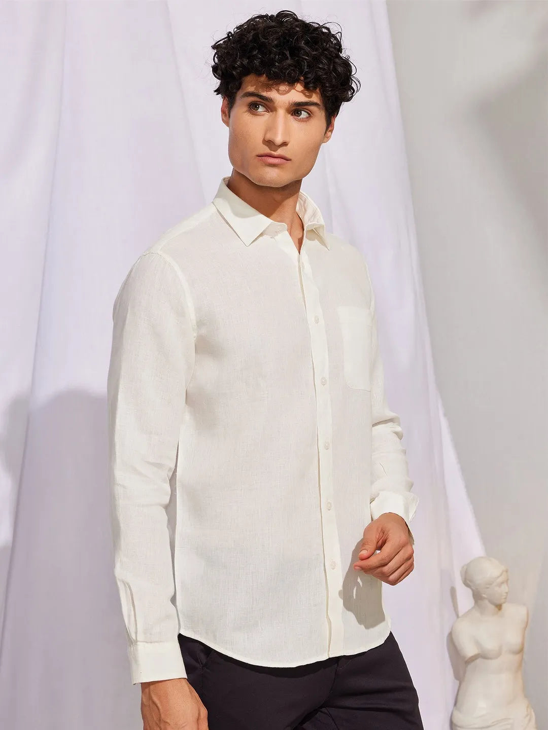 Solid White Premium Cotton Casual Full Sleeve Shirt for Men - Prime Fitz