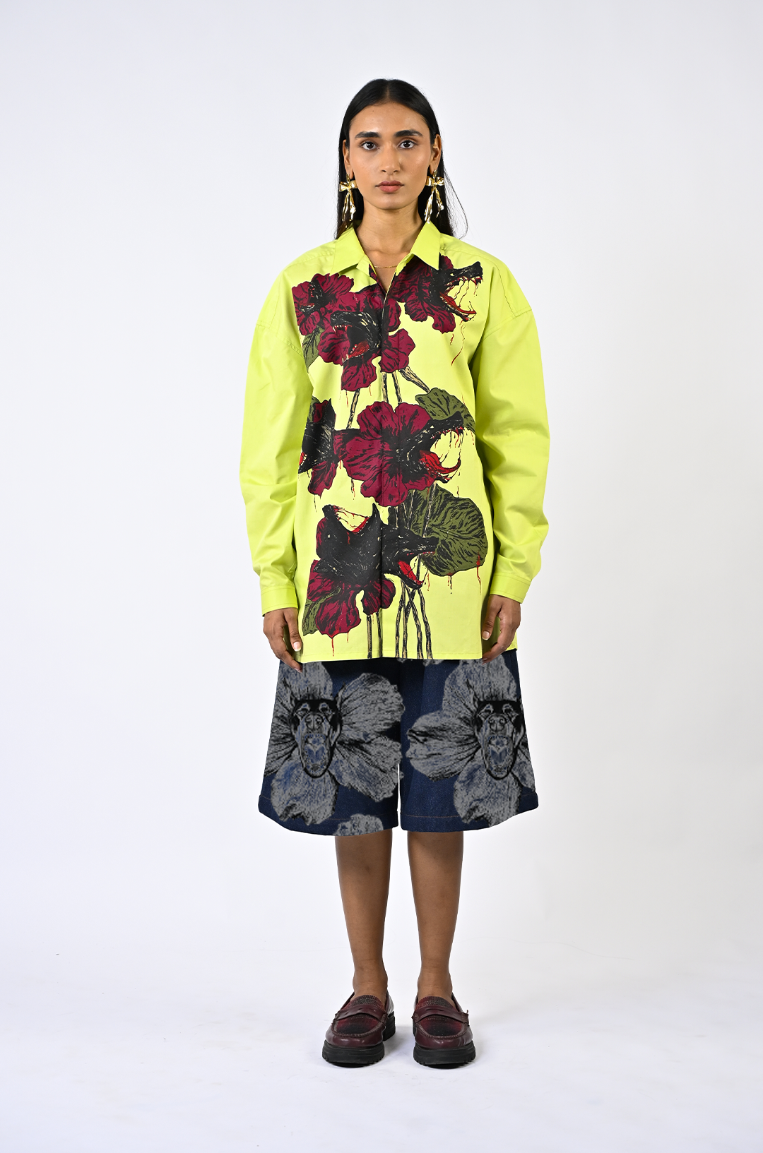 Canine printed denim jorts