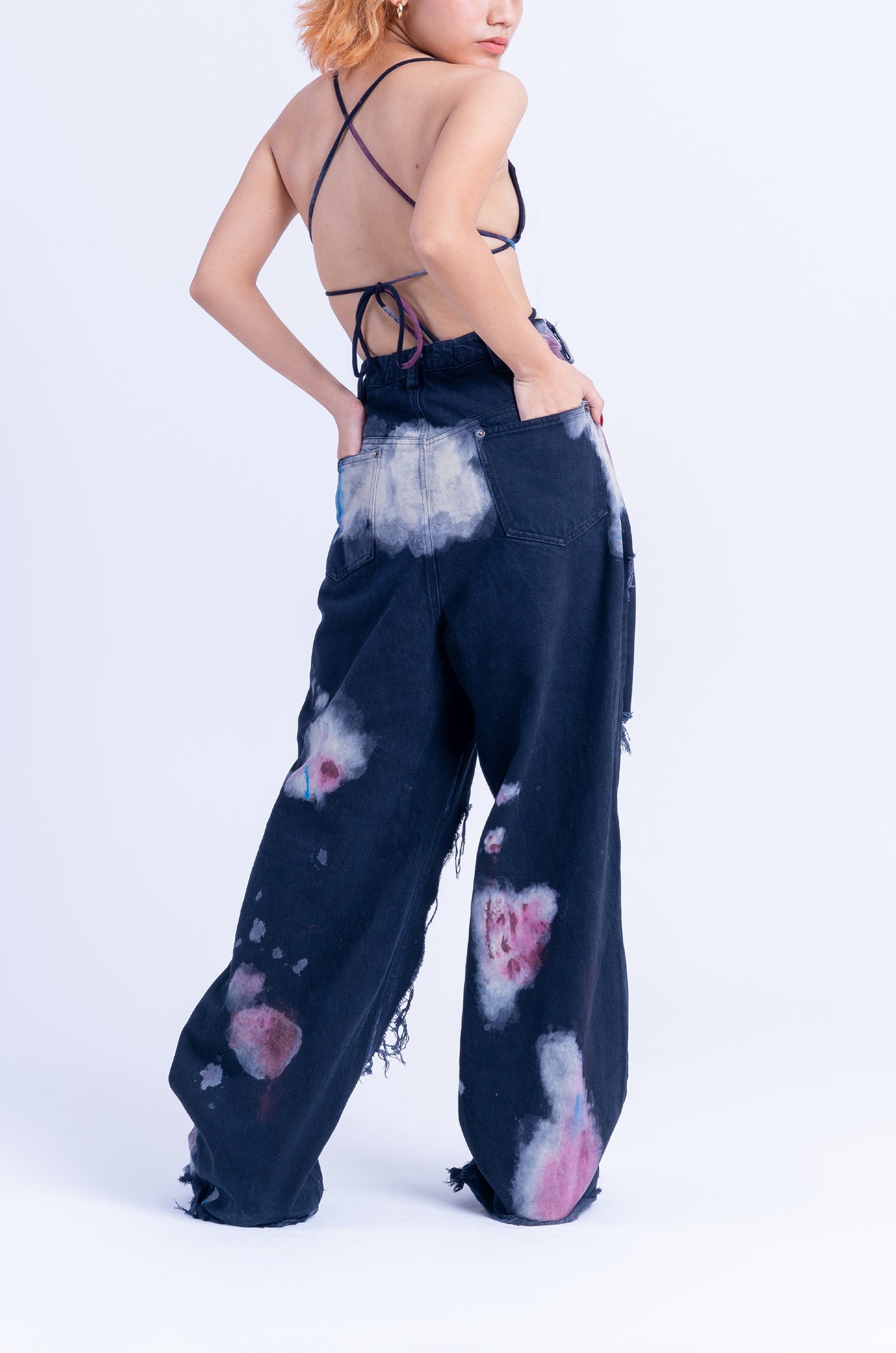 Huemn Blood Washed Asymmetric Bralette Top (Black)