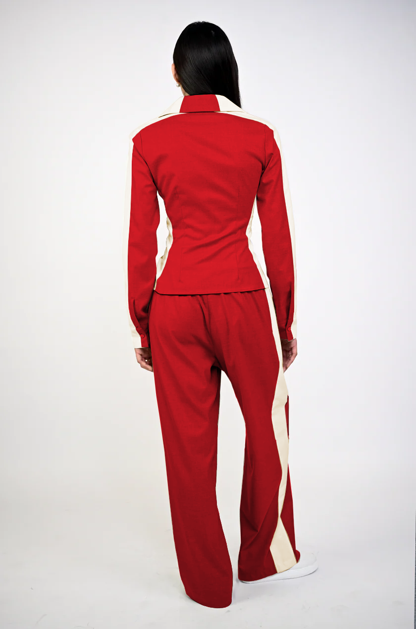 Embroidered trackpant with panelled detail (Red)