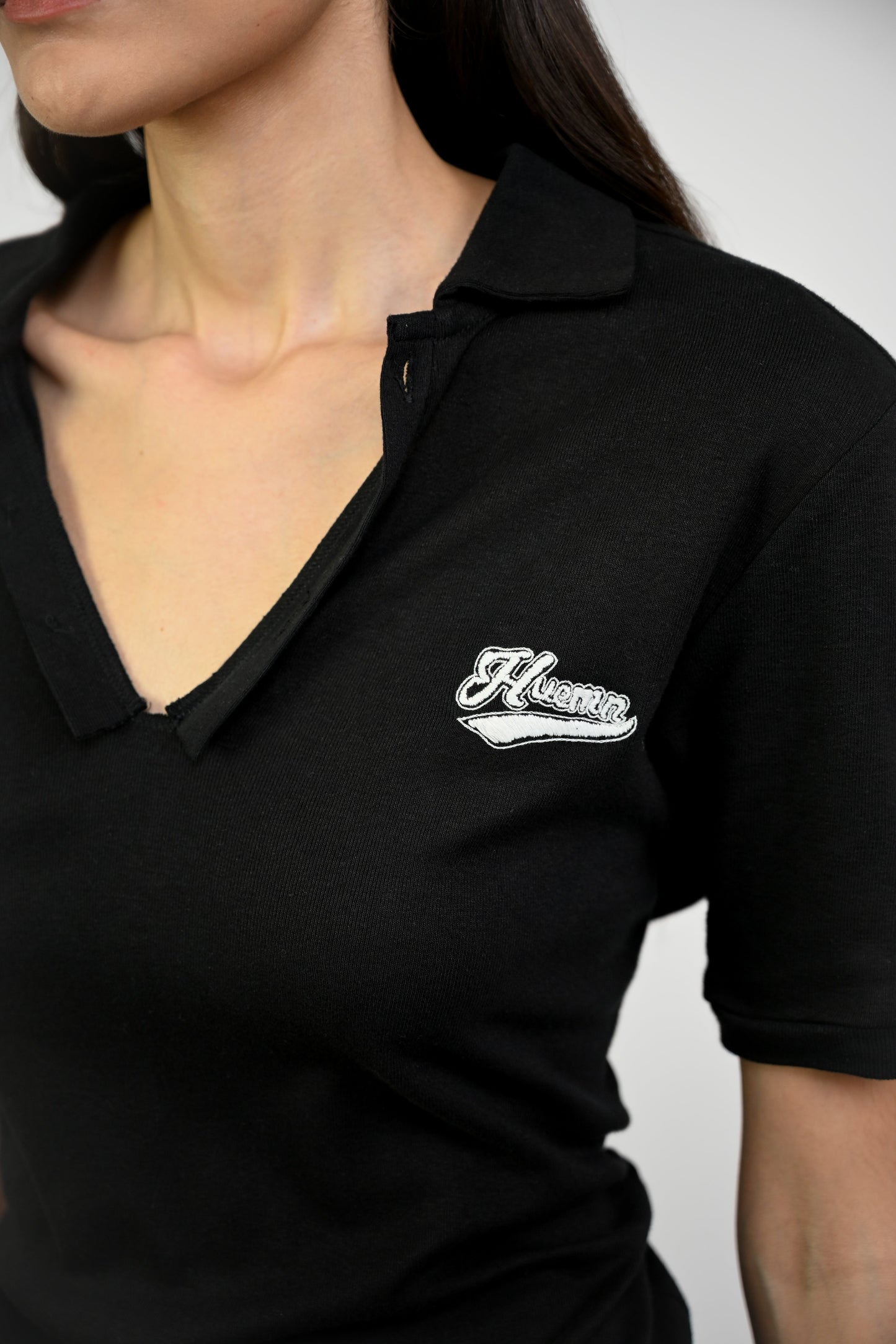 Polo T-shirt with deconstructed detail (Women's)-Black
