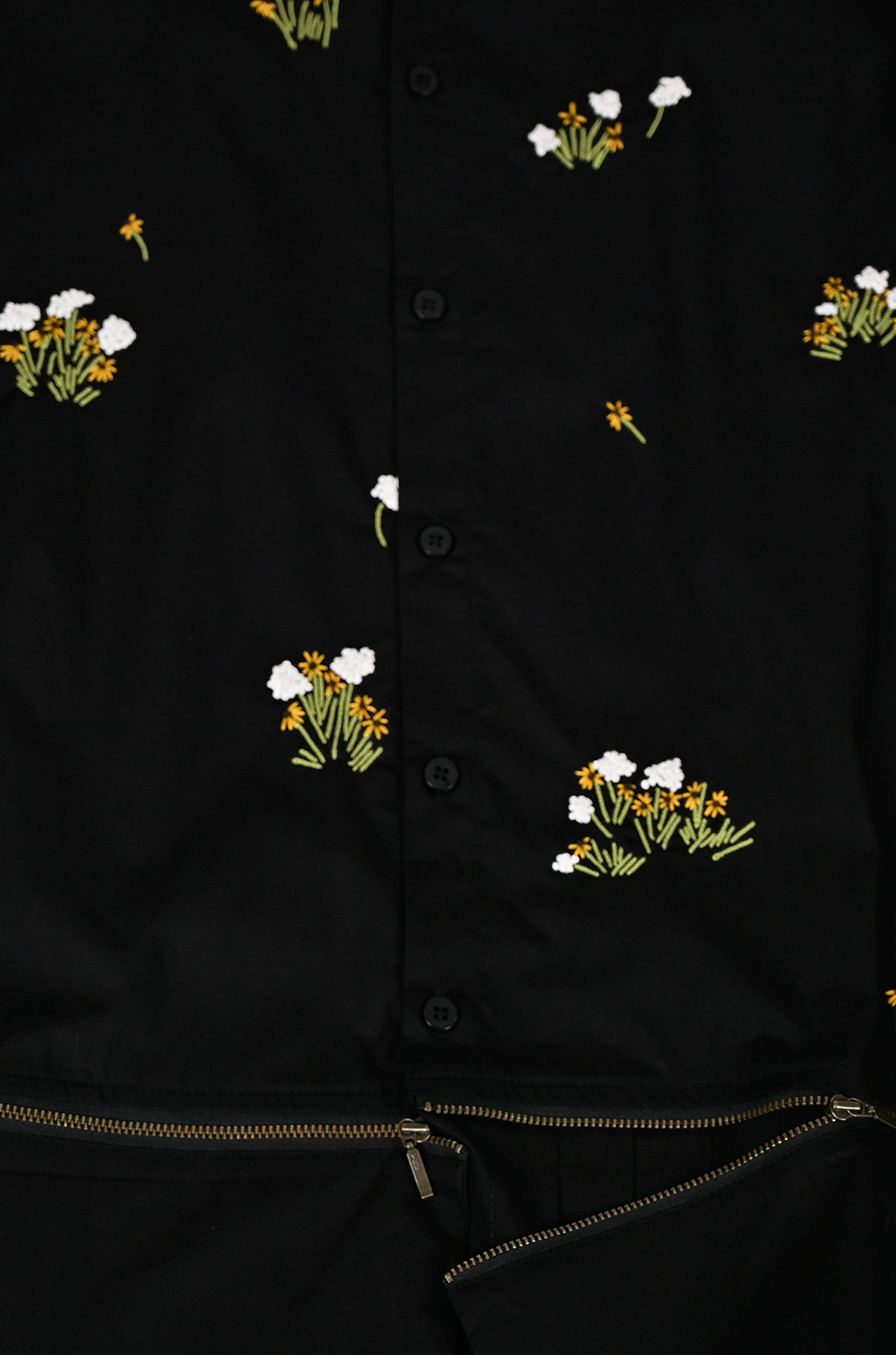 Oversized hand embroidered shirt dress with Zipper Detail (Black)