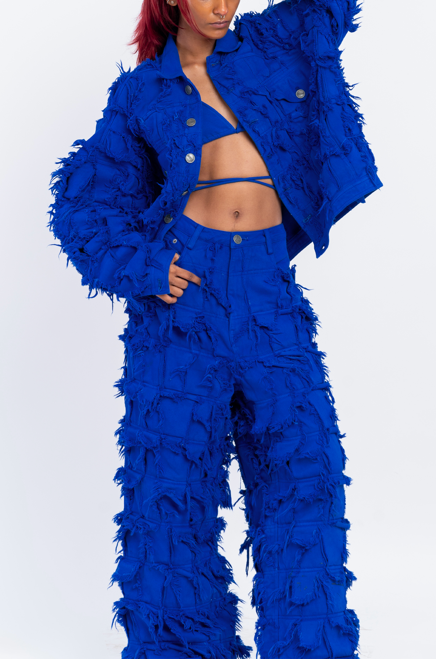 Handcrafted 1000 Panel Distressed Jacket (Blue)