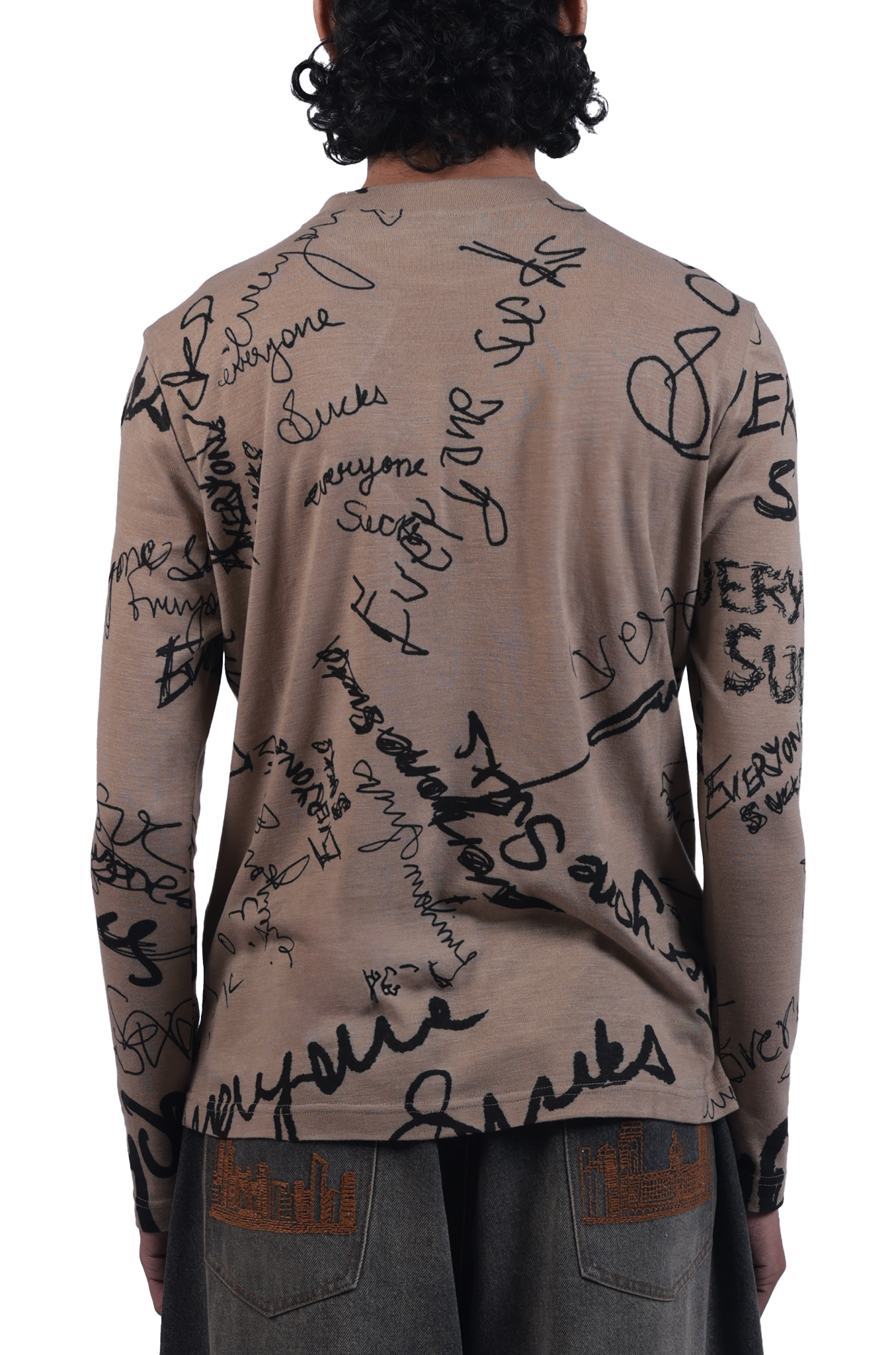 Unisex sweater with 'everyone sucks' all-over print (Brown)