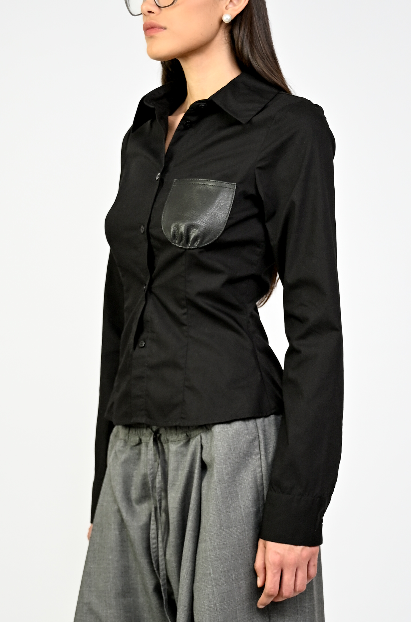 HUEMN Corset style shirt with pocket detail (Black)