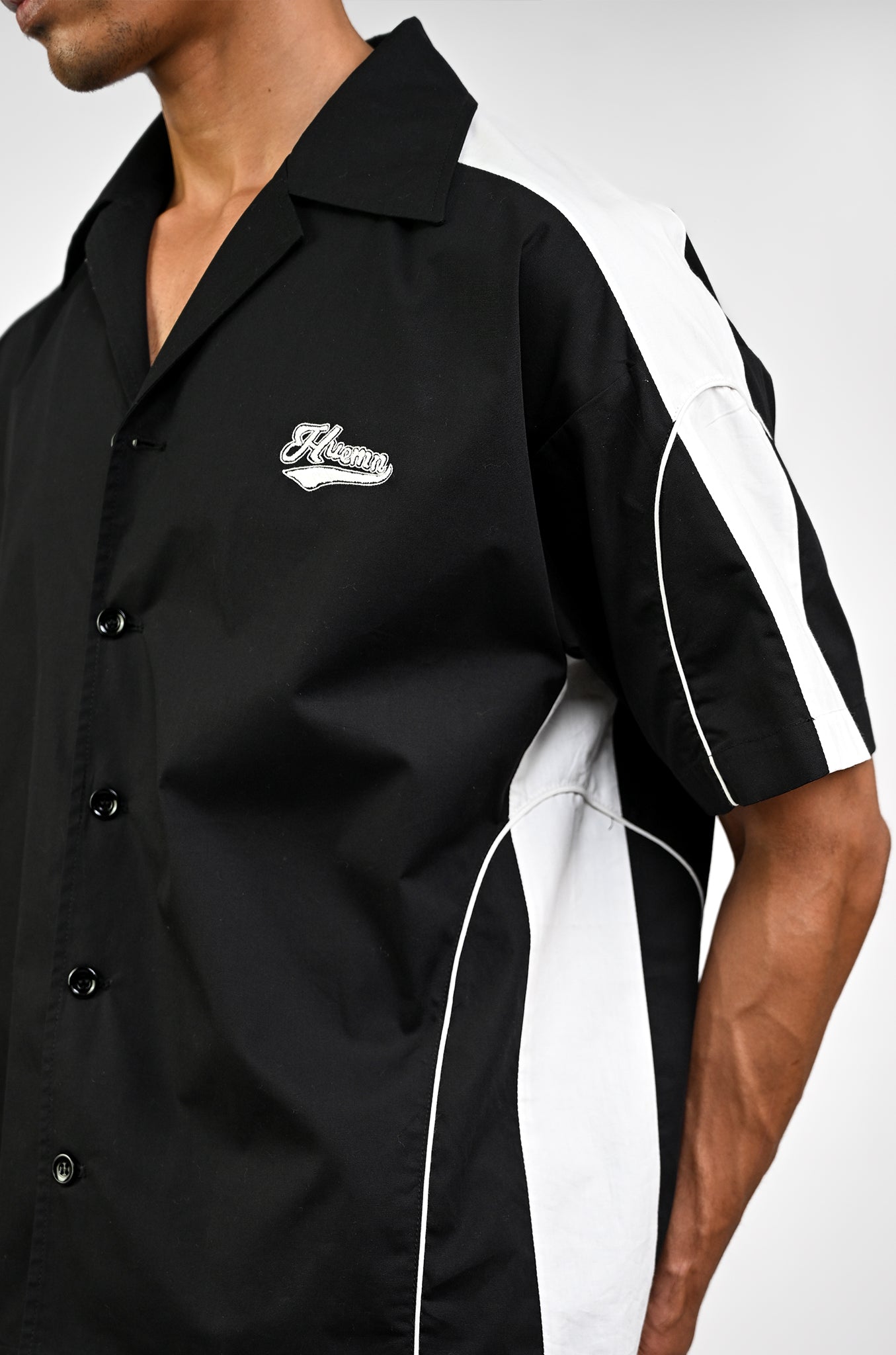 Contrast panelled safari shirt (Black)