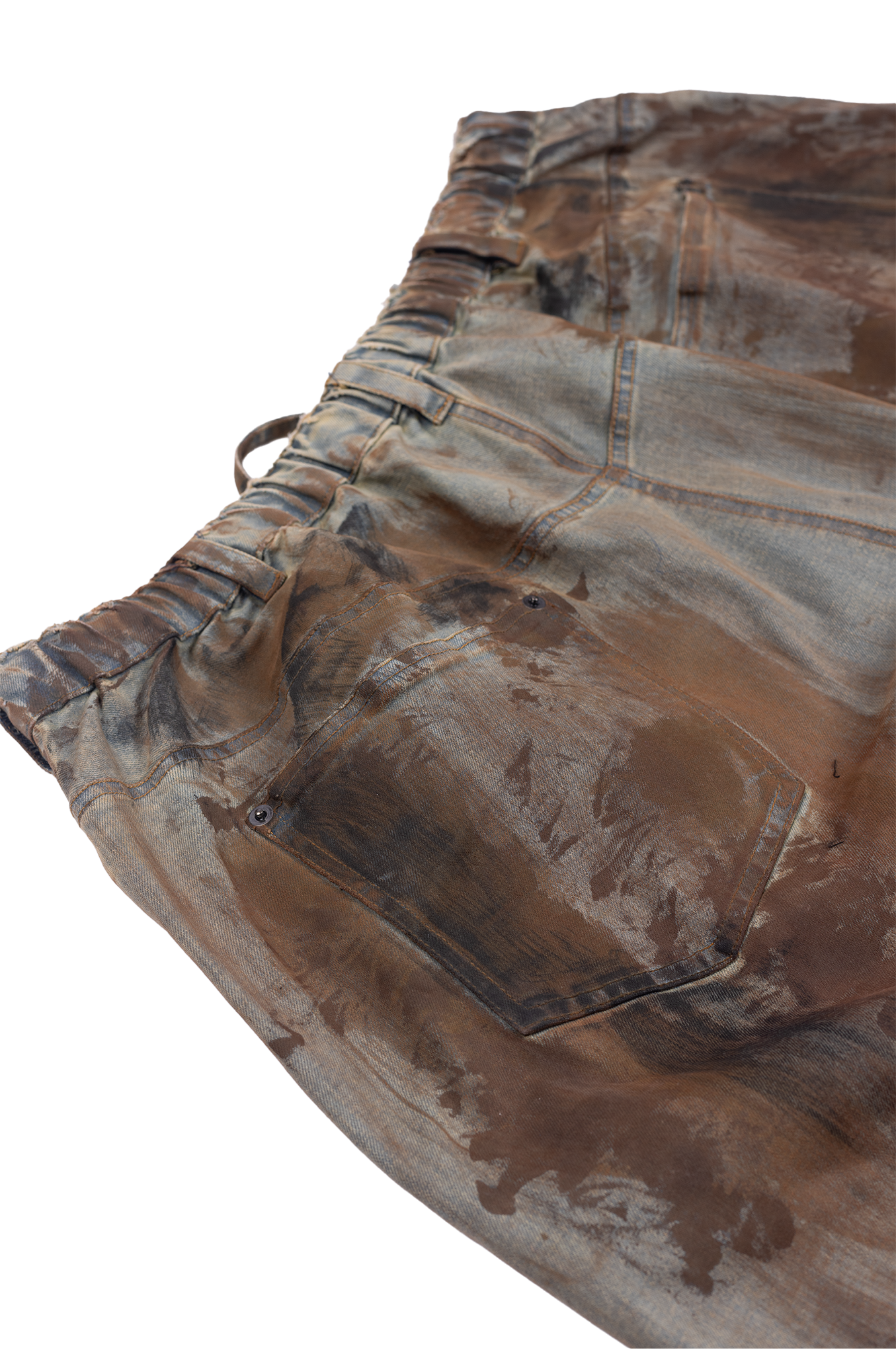 Oversized unisex denim with hand-painted dark mud-washed surface (Indigo)