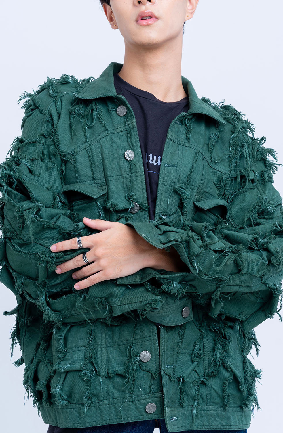 Handcrafted 1000 Panel Distressed Jacket (Green)